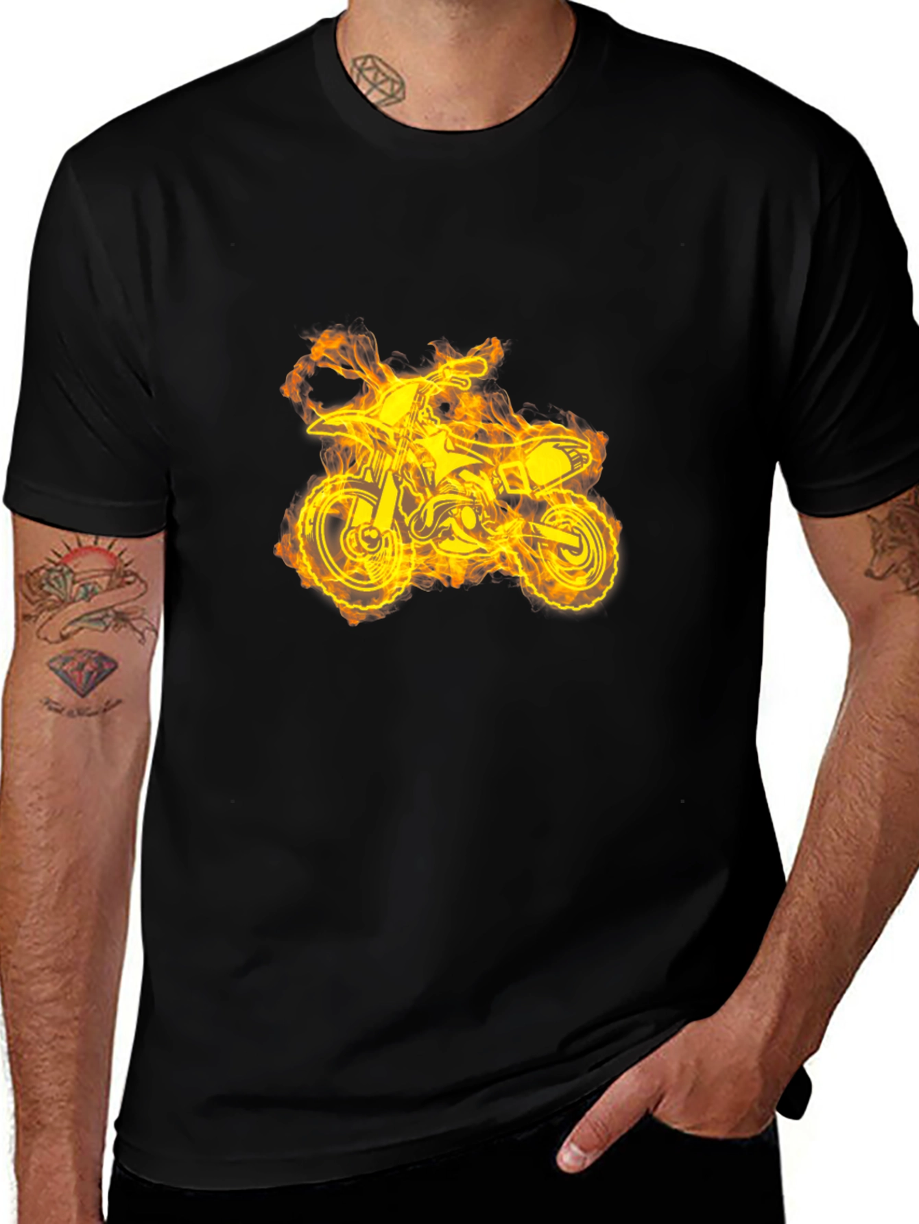 Variant 3 of Fiery Dirt Bike Graphic Tee - Black Cotton T-Shirt