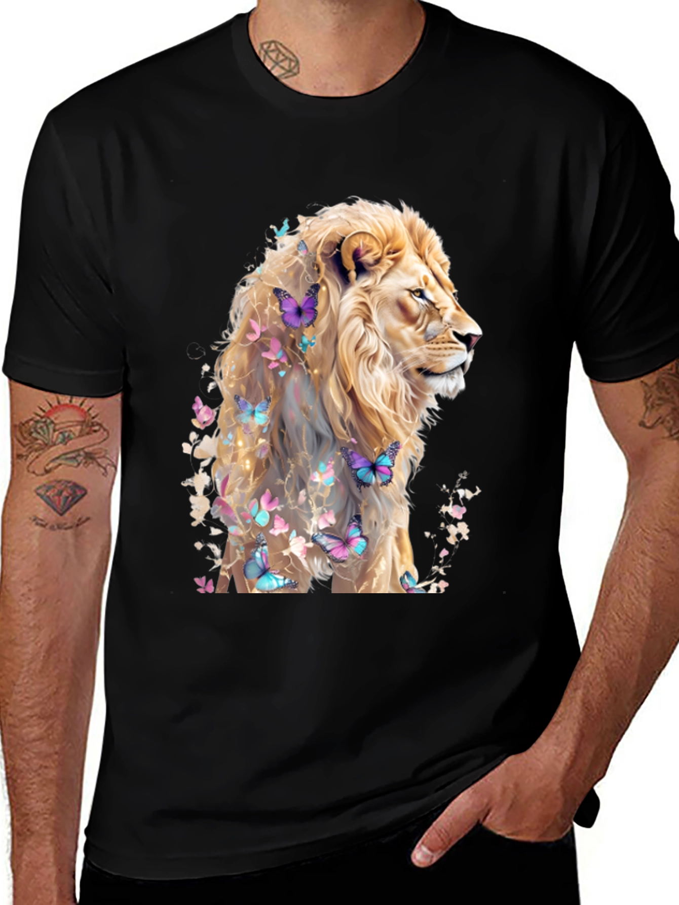 Variant 6 of Lion & Butterflies Graphic Tee - Artistic Men's Shirt