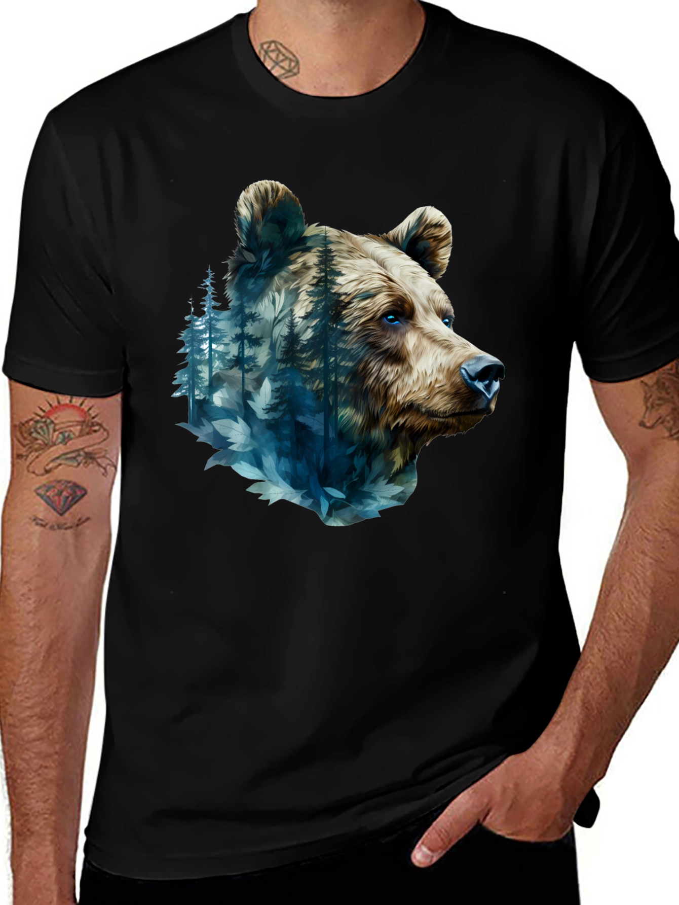 Variant 16 of Bear Forest Graphic Black T-Shirt