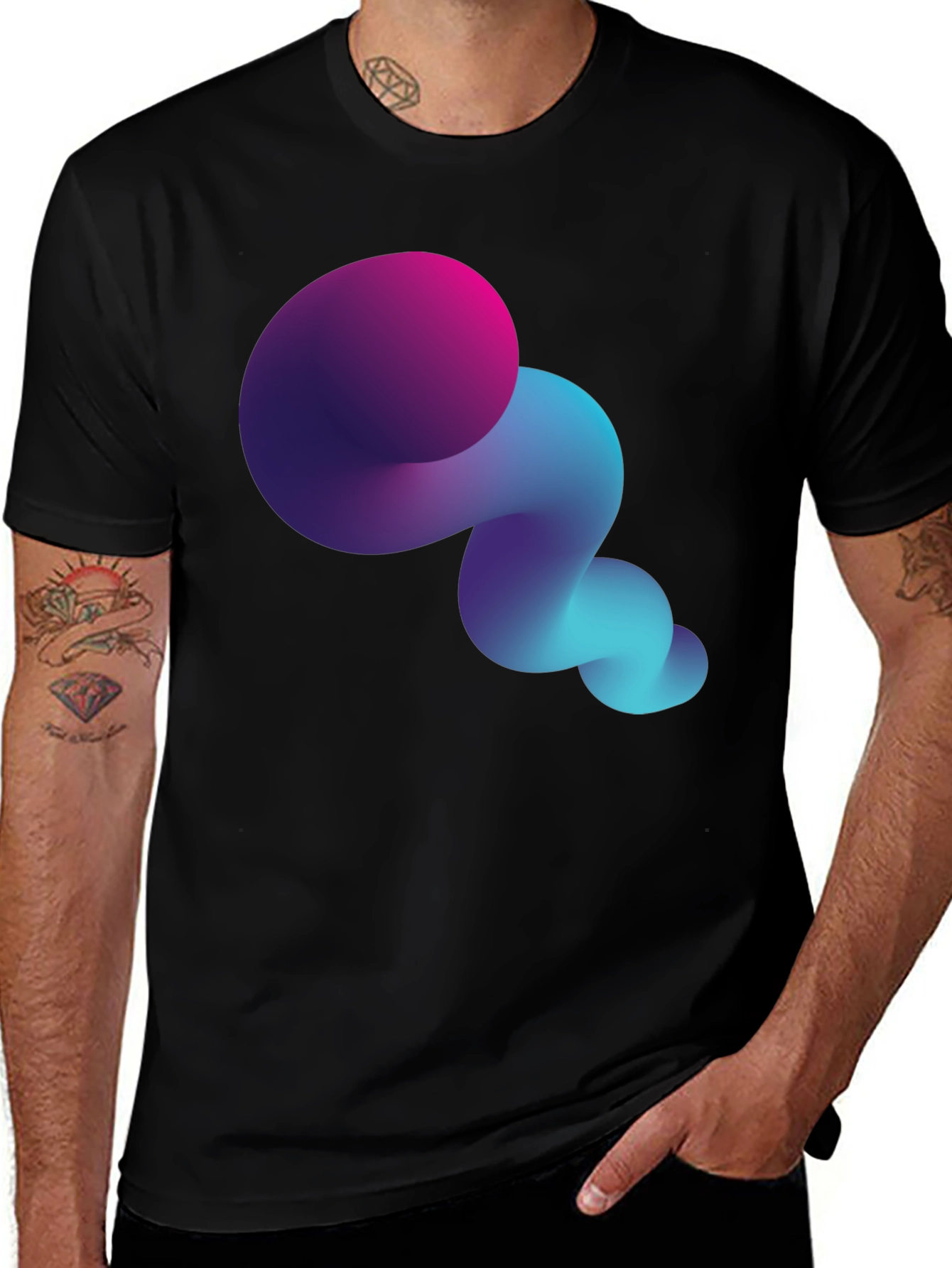Abstract Gradient Swirl Black T-Shirt