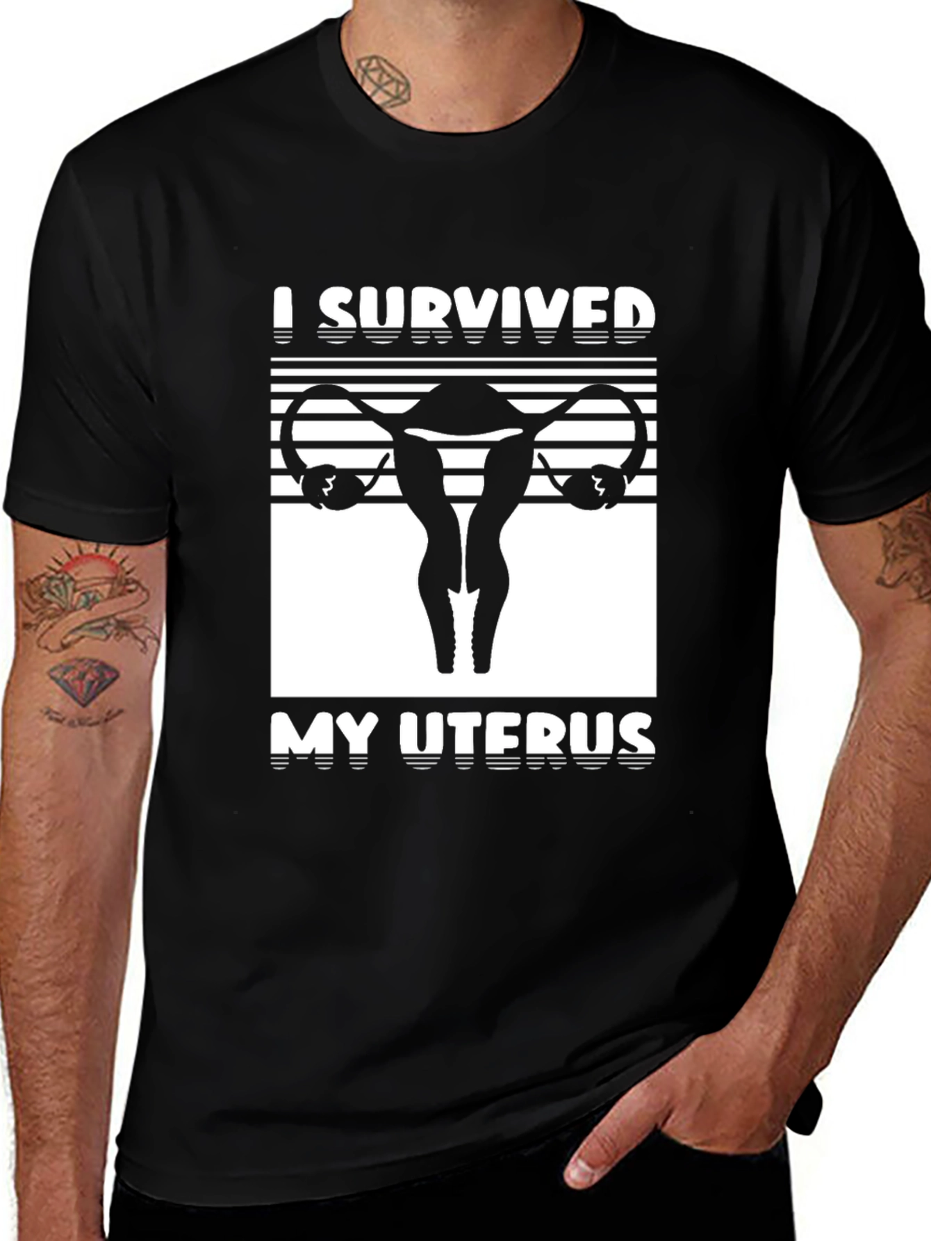 Variant 29 of I Survived My Uterus Black Graphic T-Shirt