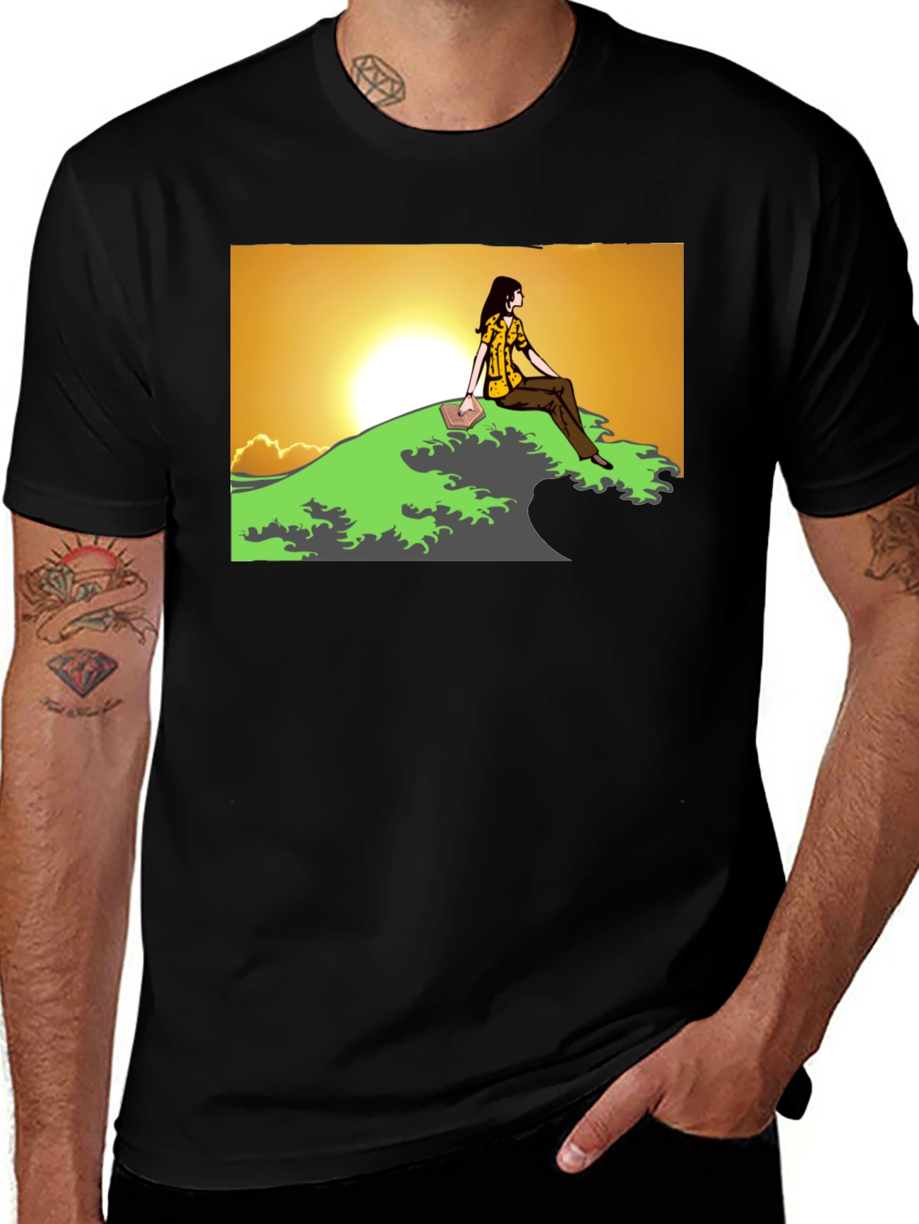 Variant 7 of Sunset Reader Graphic Tee - Unique Design
