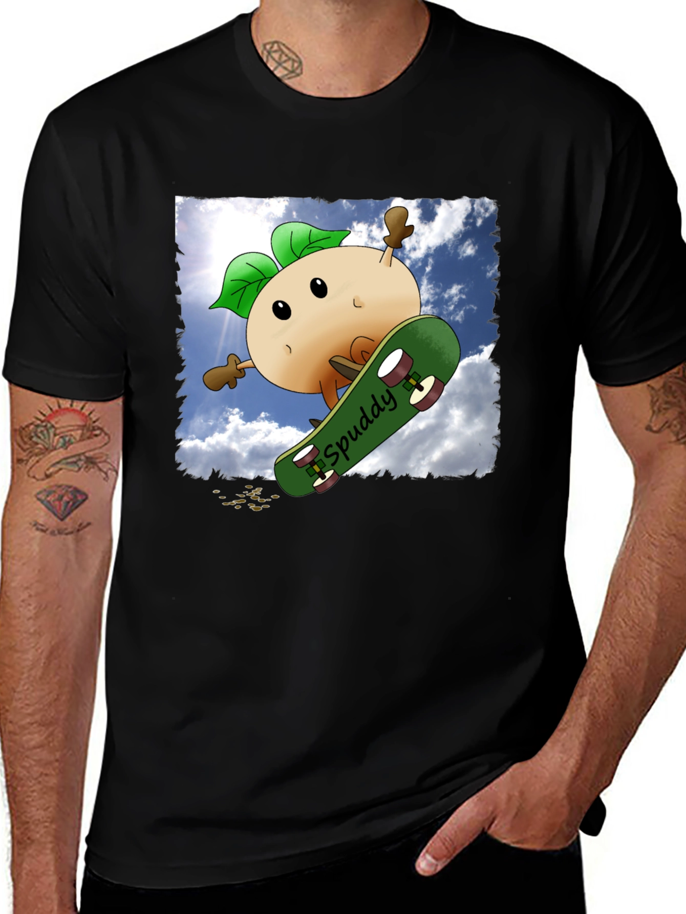 Variant 23 of Spuddy Skateboard T-Shirt - Cool Character Tee