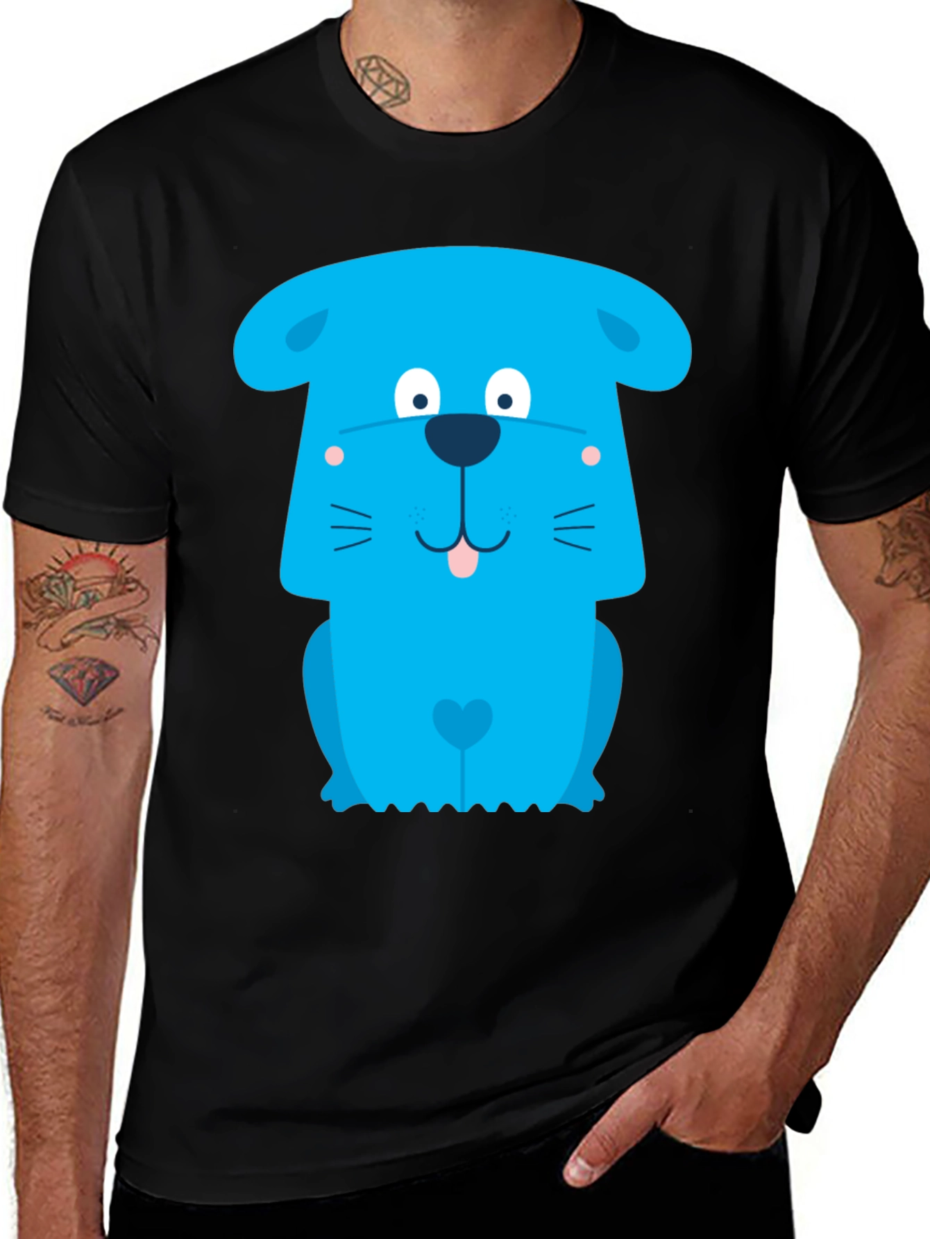 Variant 8 of Cartoon Dog Graphic Tee - Black Cotton T-Shirt