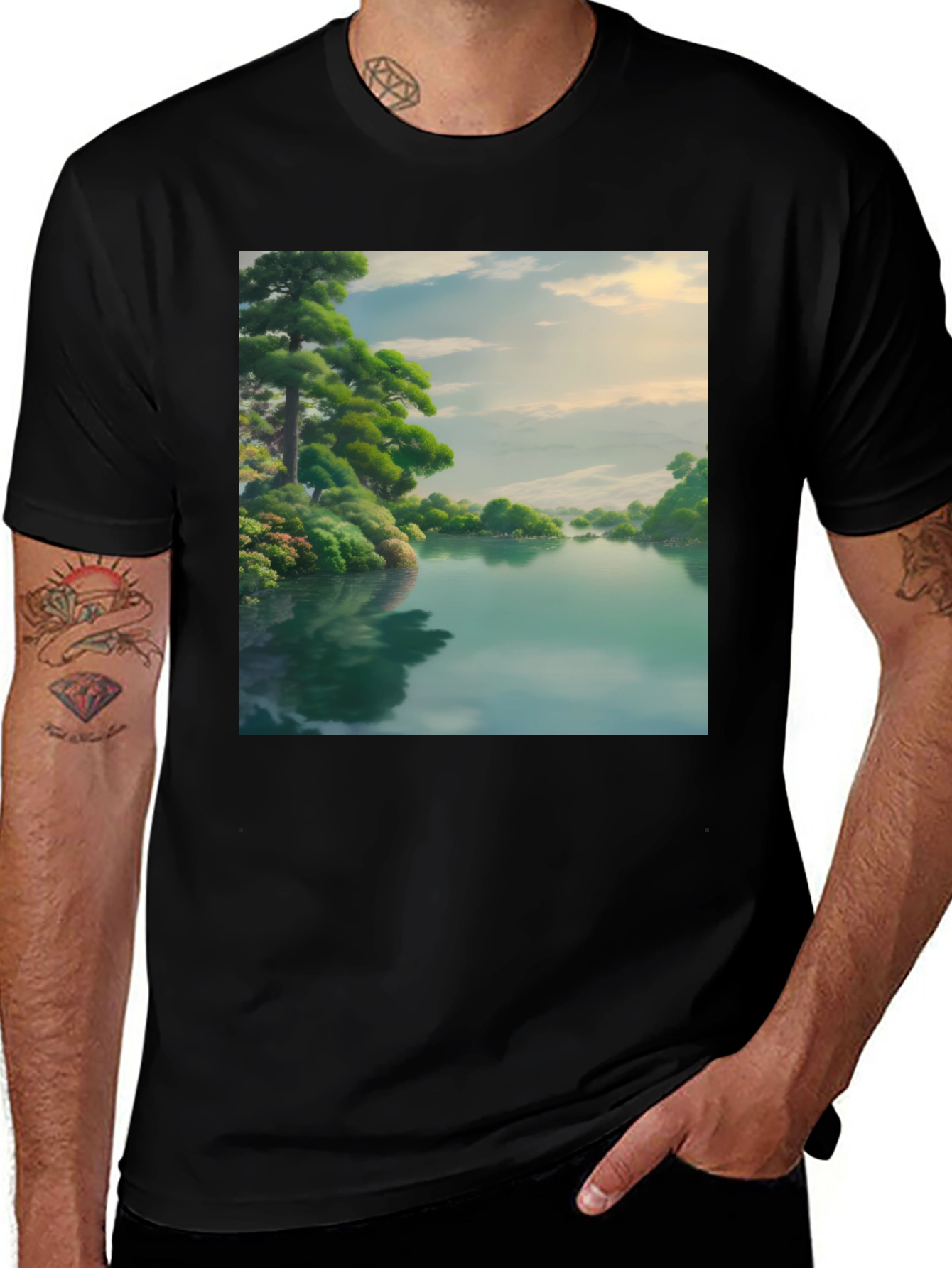 Variant 6 of Scenic Lake Black T-Shirt