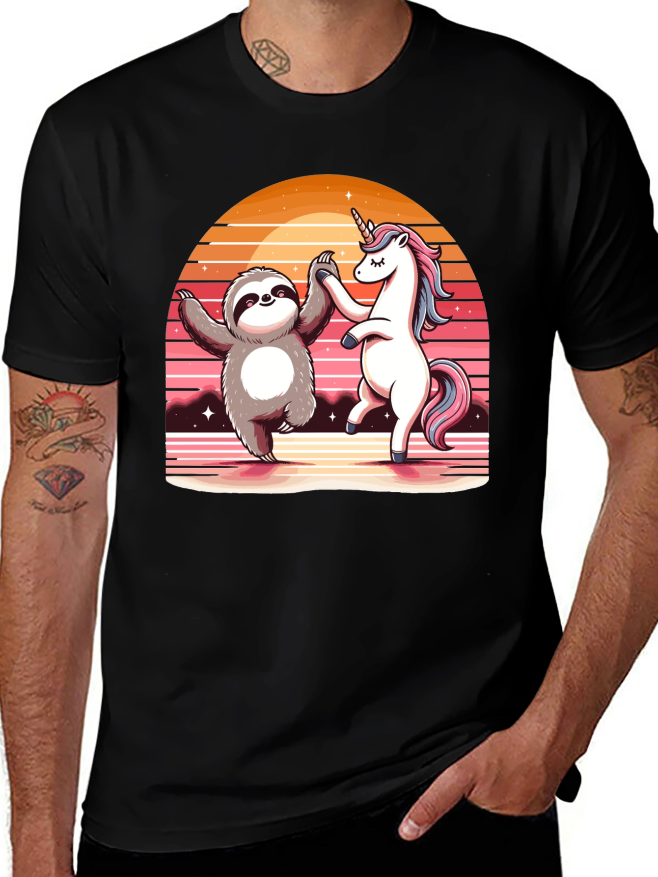 Variant 17 of Sloth & Unicorn Dance Black T-Shirt
