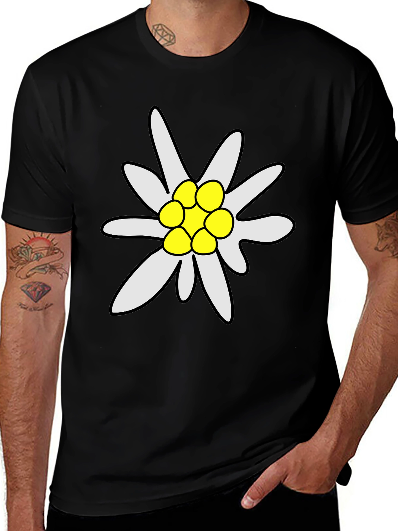Edelweiss Flower Graphic Tee - Soft Black T-Shirt