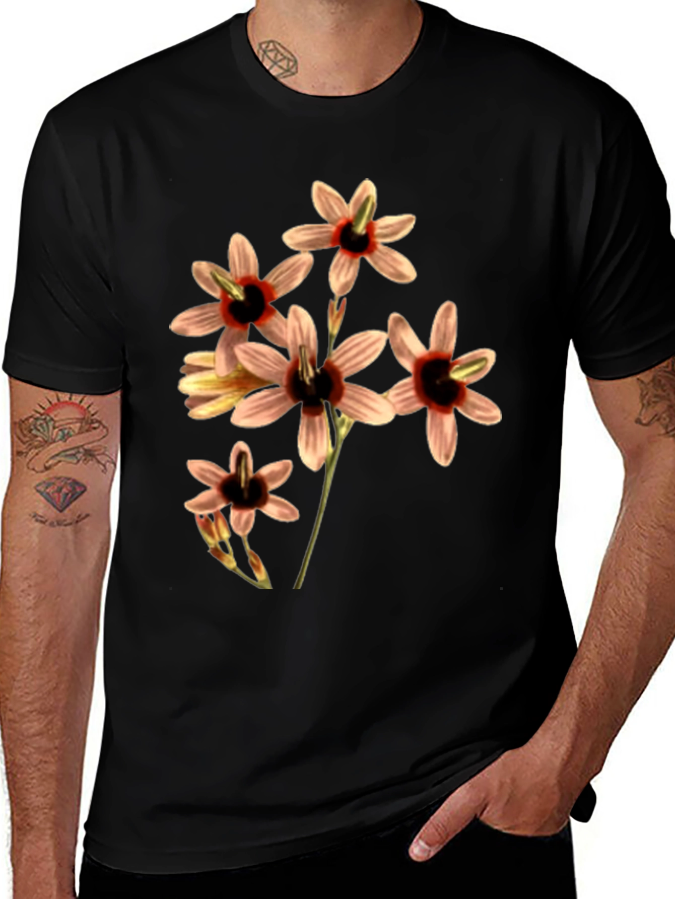 Variant 4 of Floral Print Black T-Shirt