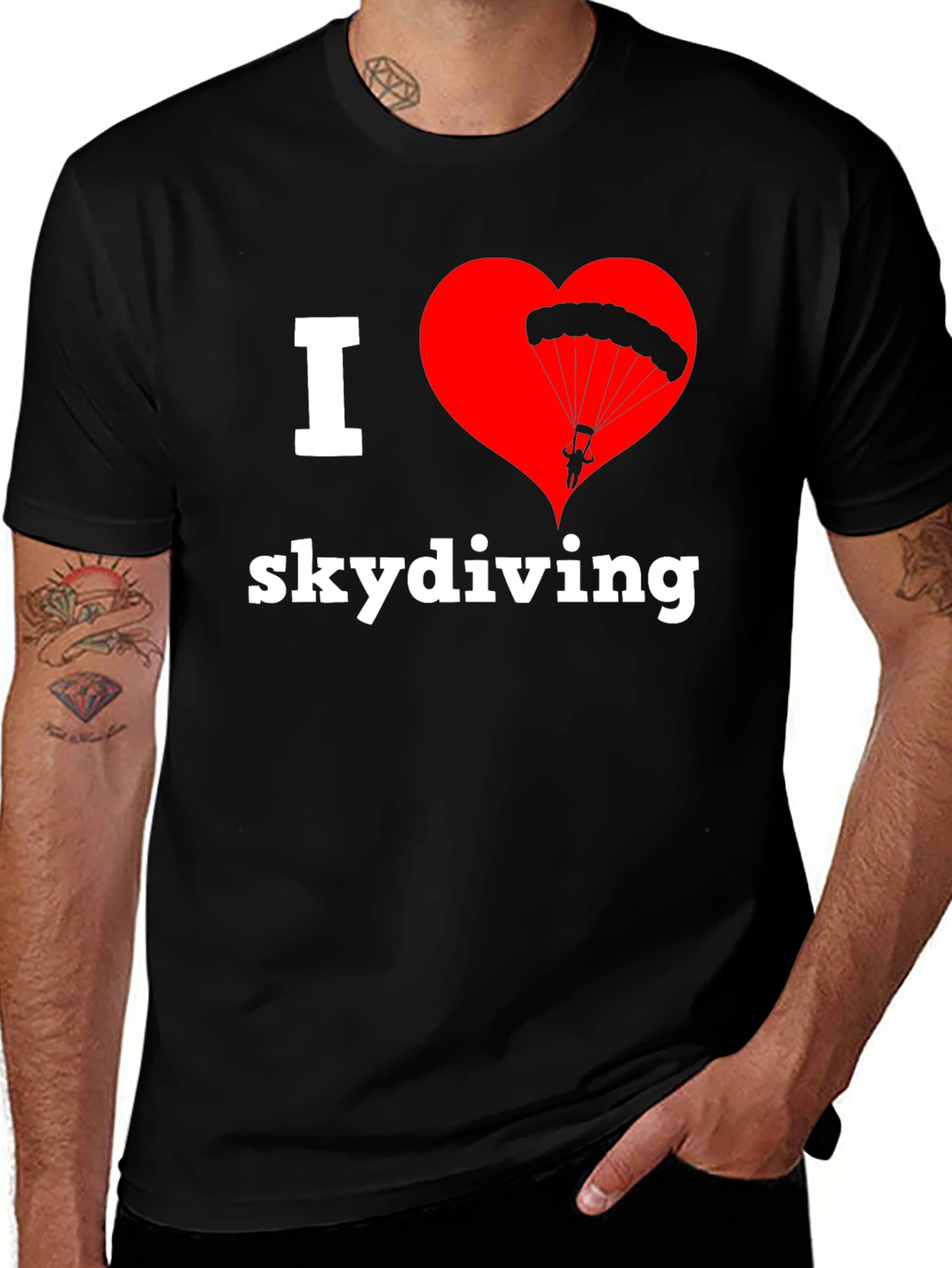Variant 2 of I Love Skydiving Graphic Tee - Black Cotton T-Shirt