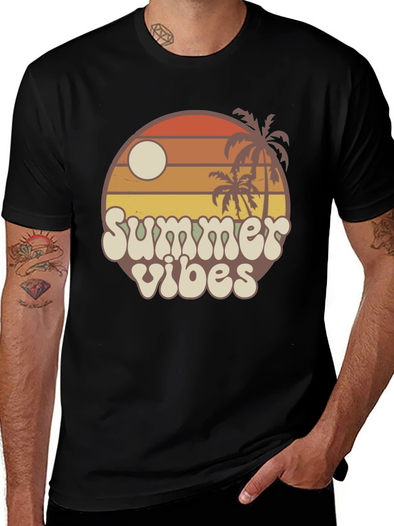 Variant 16 of Summer Vibes Graphic Tee - Retro Palm Tree Design