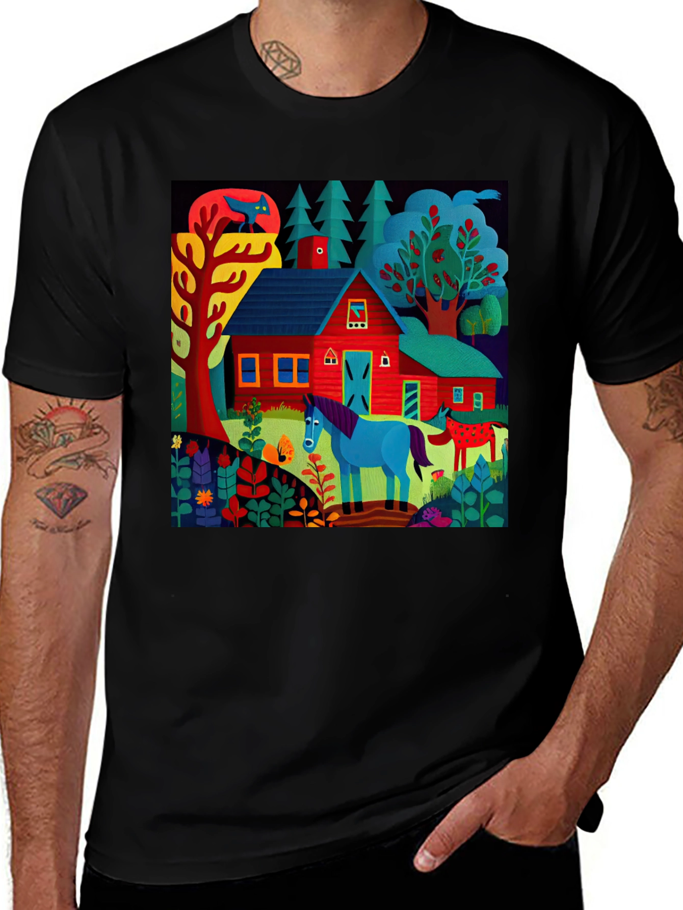 Vibrant Farm Scene Graphic Tee
