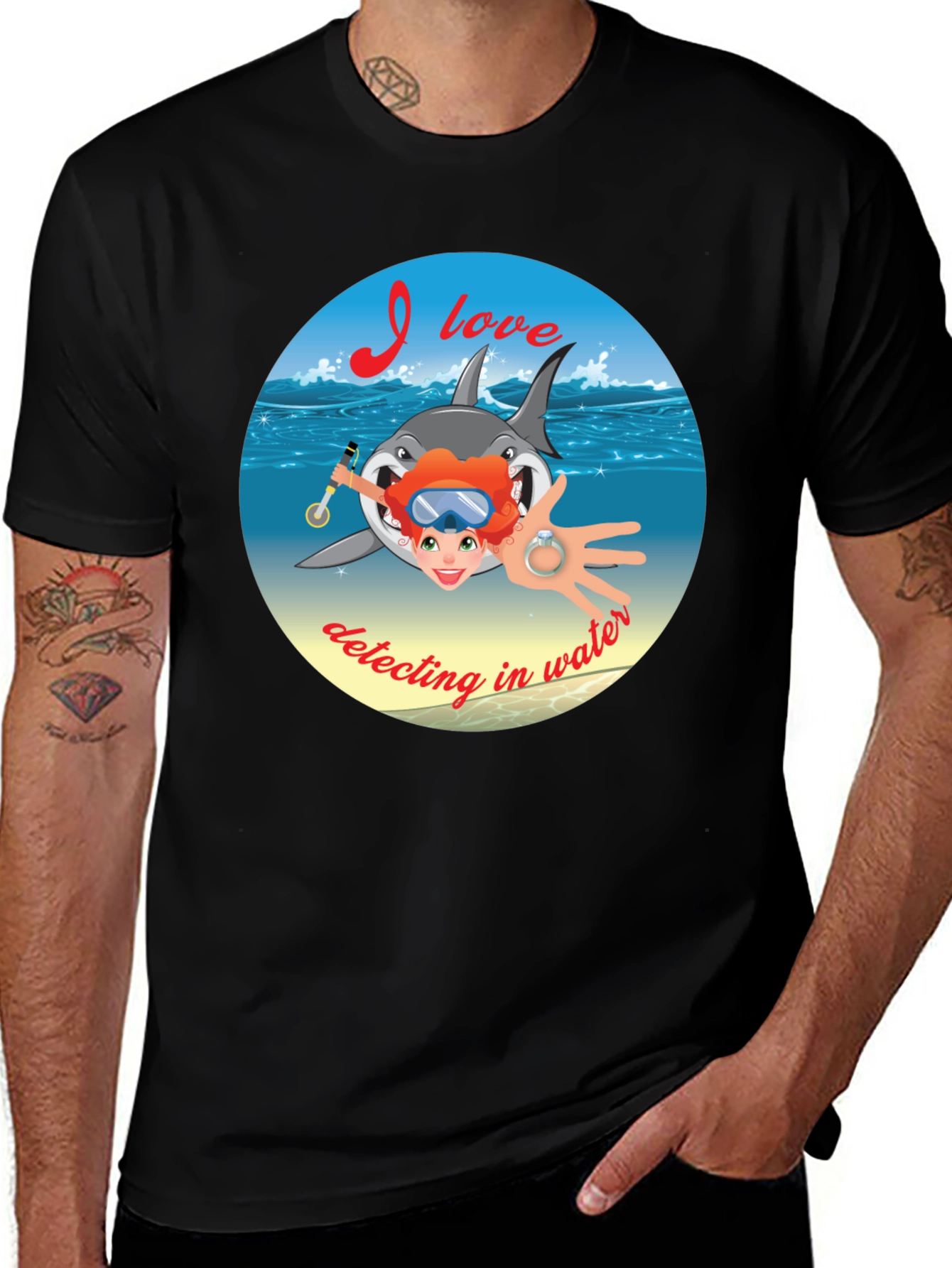 Variant 14 of Diving Shark T-Shirt - Metal Detecting Water Design