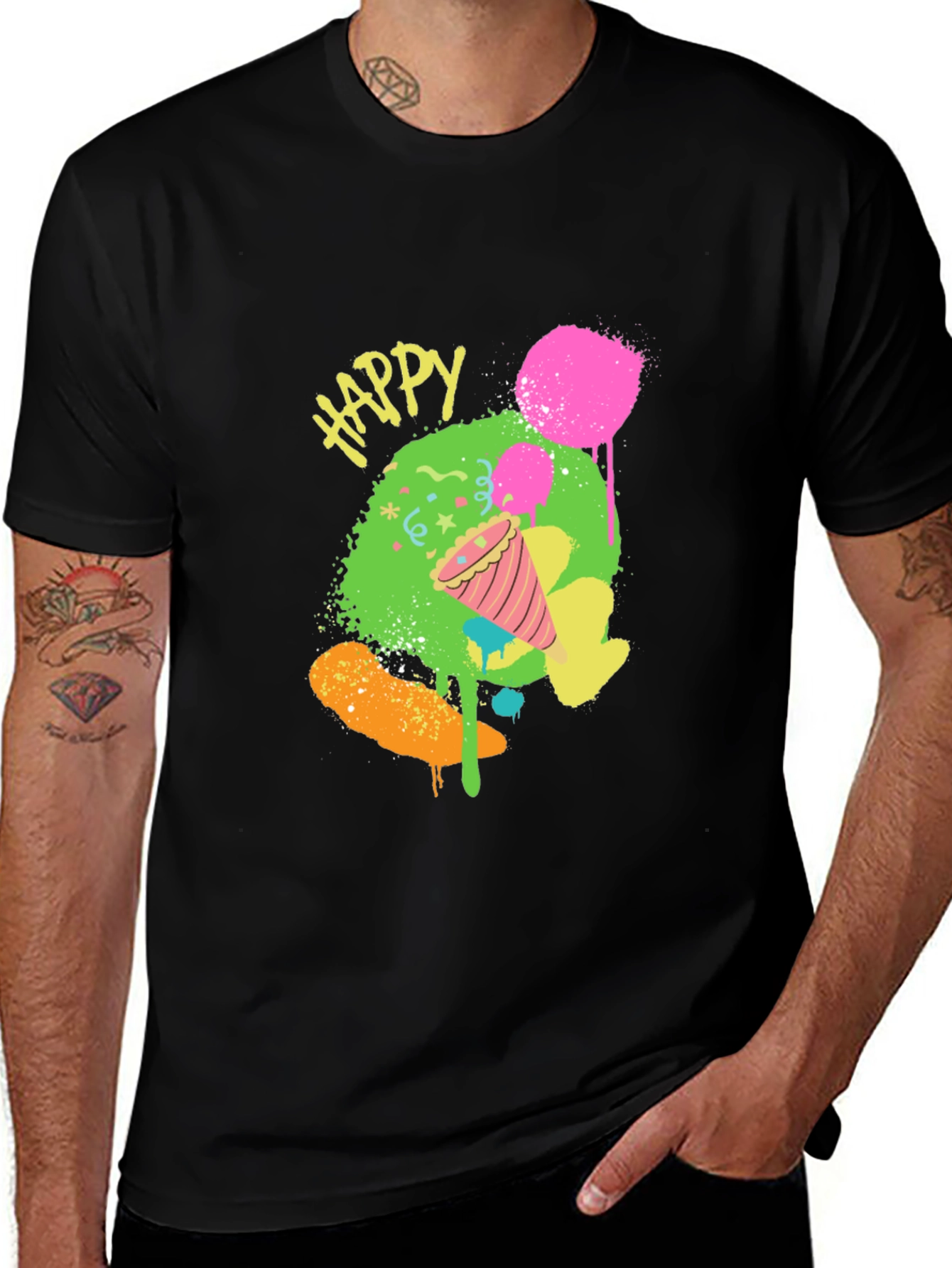Variant 29 of Happy T-Shirt with Colorful Party Design