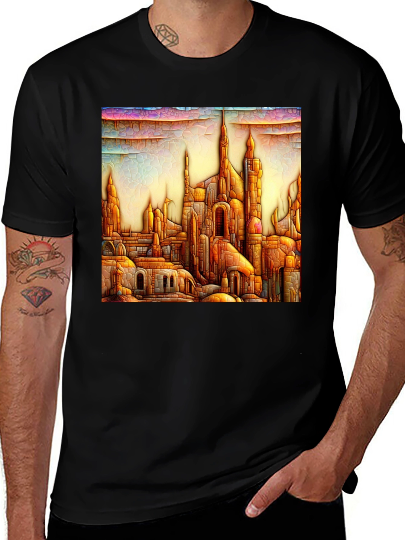 Variant 18 of Golden City Graphic Tee - Artistic Urban Style