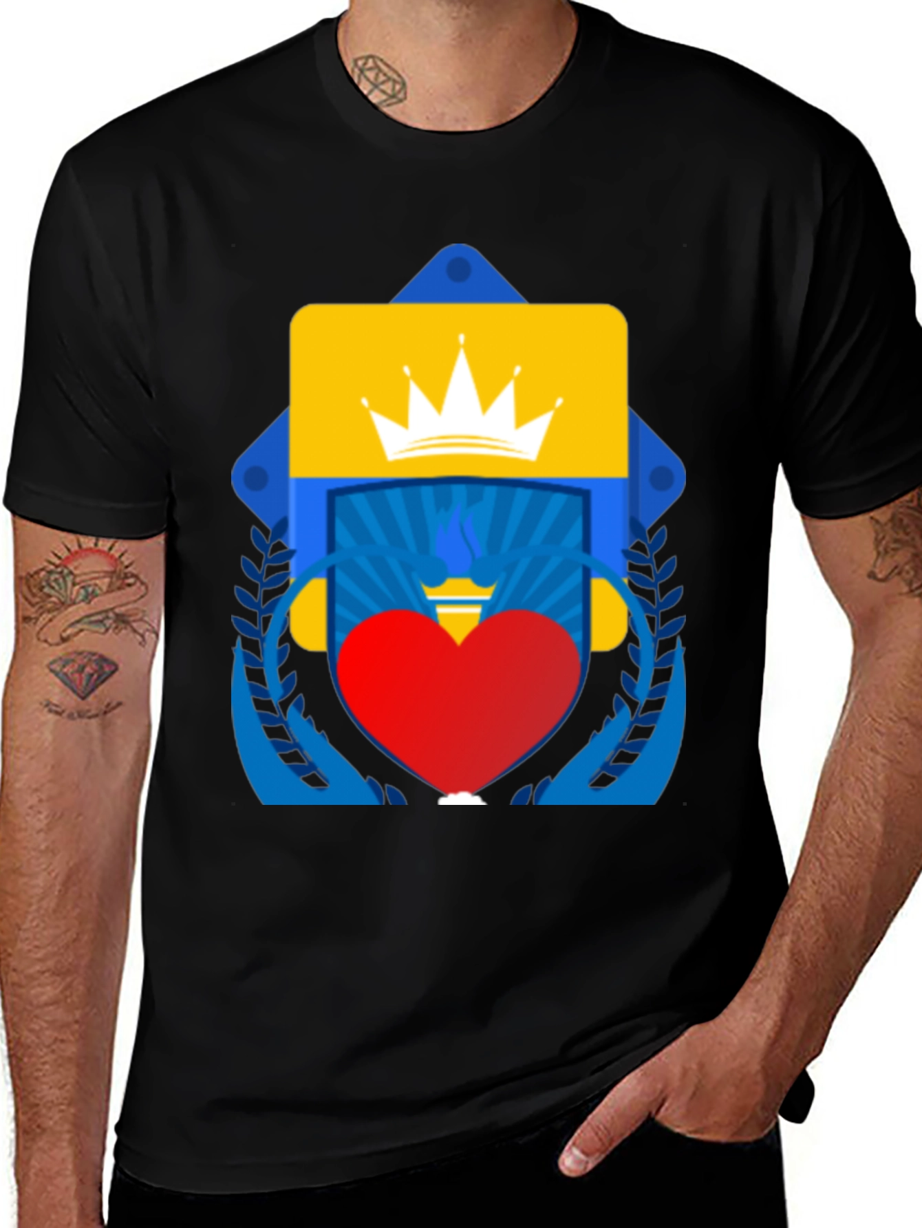 Variant 2 of Graphic Tee: Crown, Heart, and Shield Design