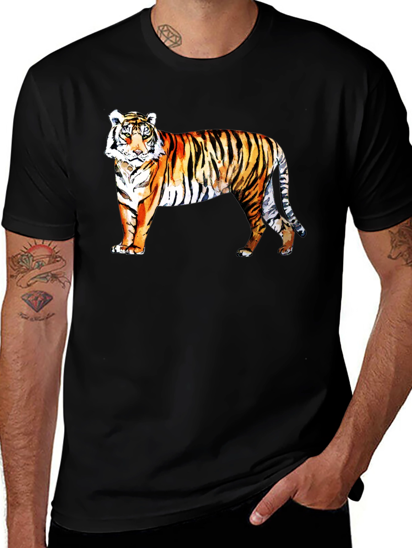 Variant 2 of Tiger Graphic Tee - Men's Black Cotton T-Shirt