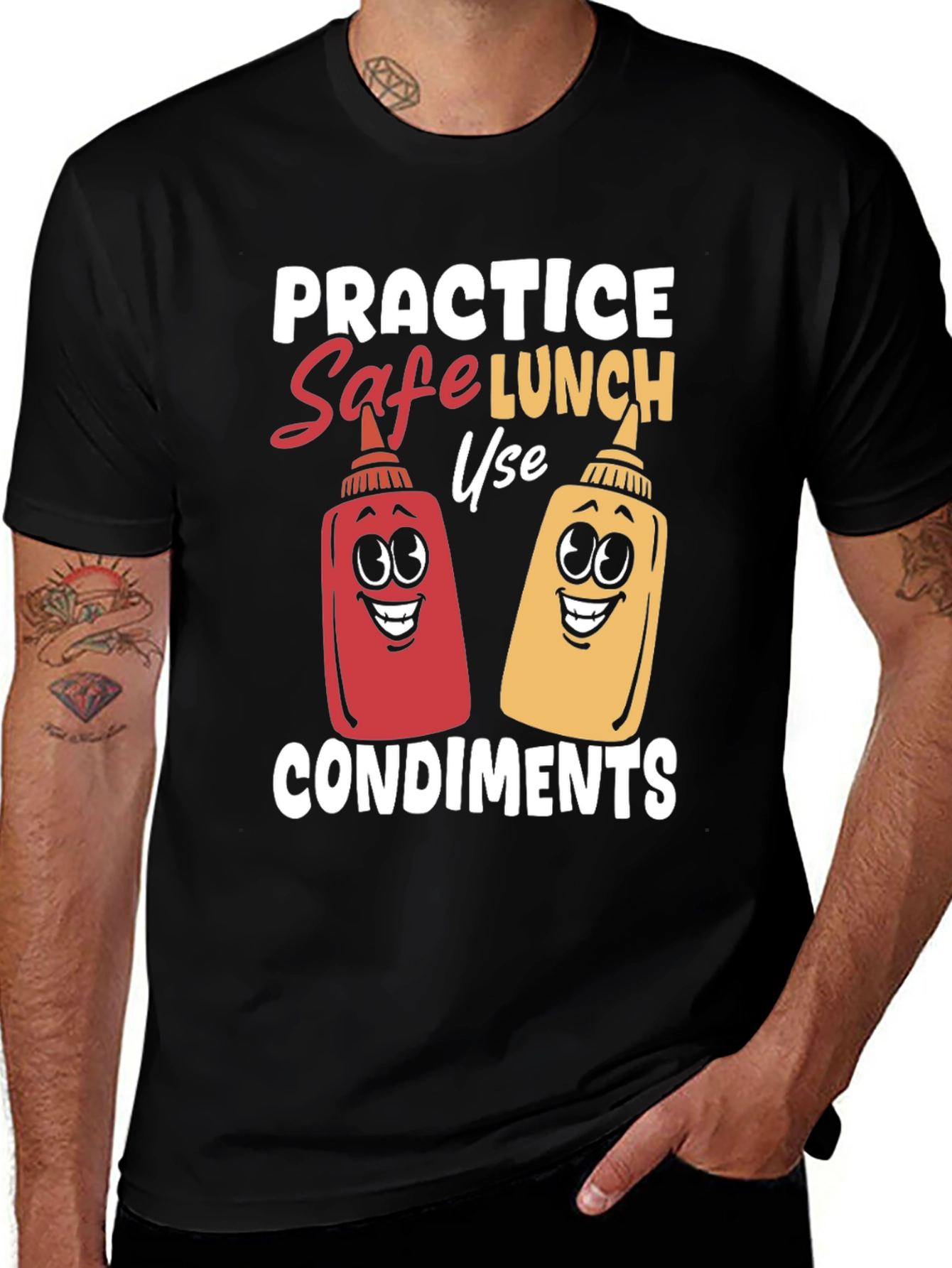Variant 4 of Practice Safe Lunch Condiments T-Shirt