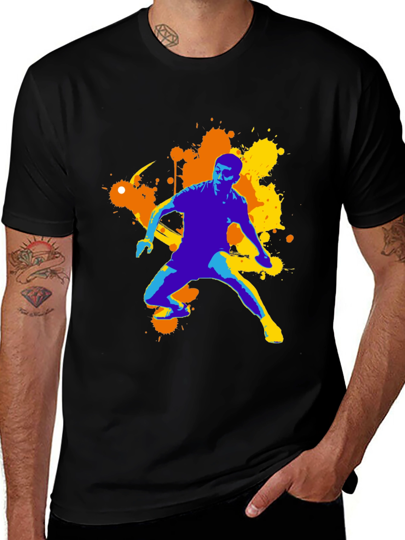 Variant 2 of Abstract Athlete Graphic Tee - Black Cotton T-Shirt