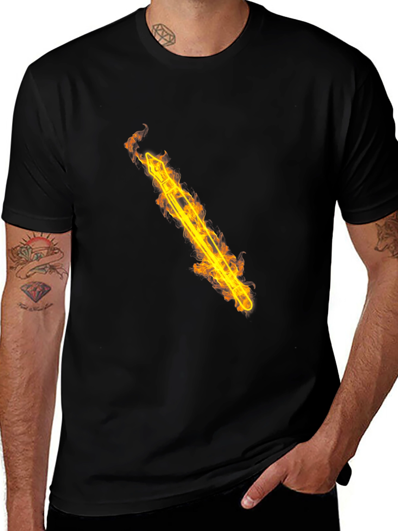 Variant 28 of Fiery Sword Graphic Tee - Black Cotton T-Shirt