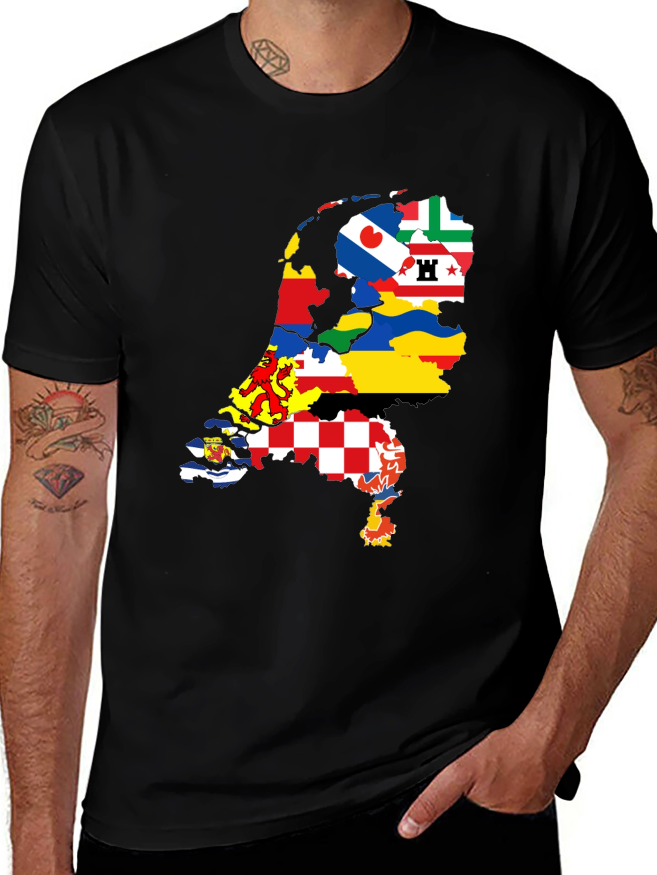 Netherlands Provinces Flag Map Black T-Shirt