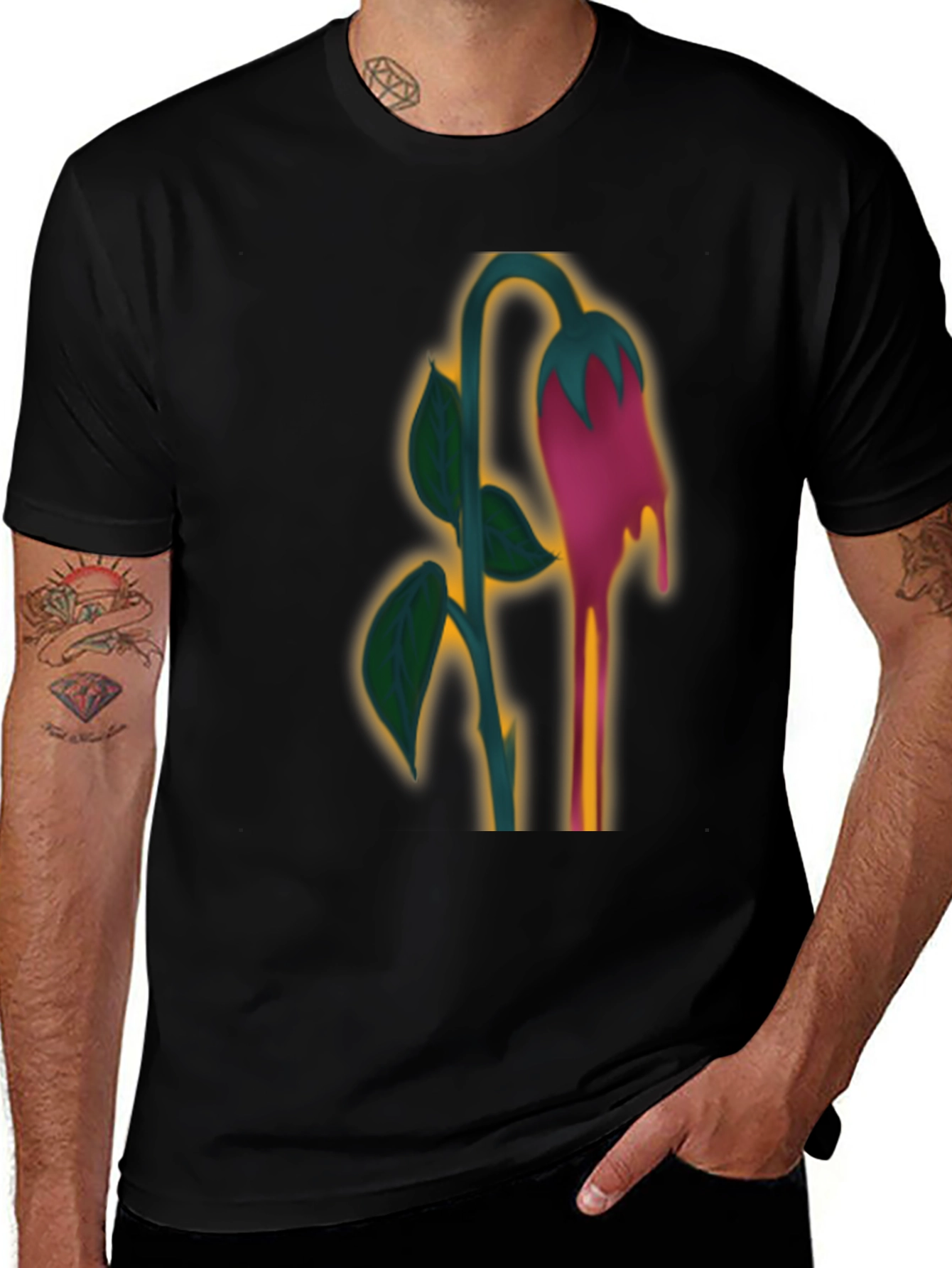 Unique Dripping Flower Graphic T-Shirt