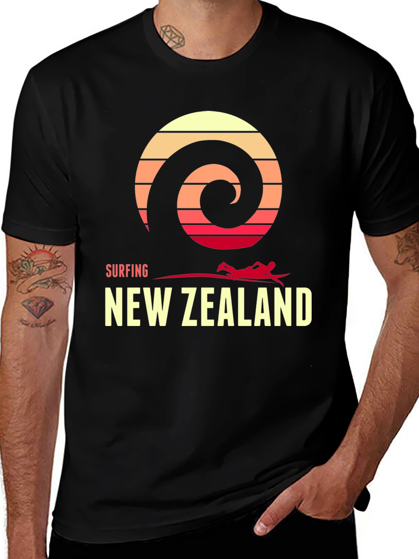 Variant 30 of Surfing New Zealand Graphic Tee - Retro Wave Design