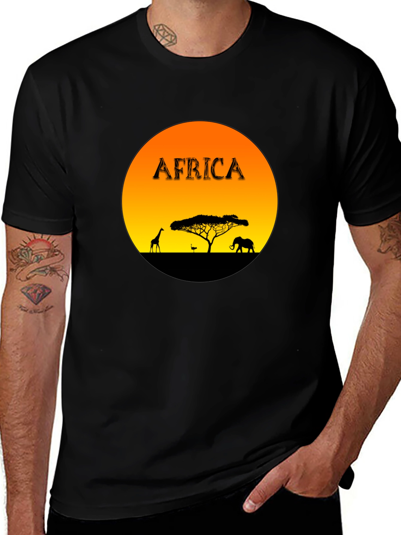 Black Africa Sunset Graphic Tee - Black Cotton Blend T-Shirt main image