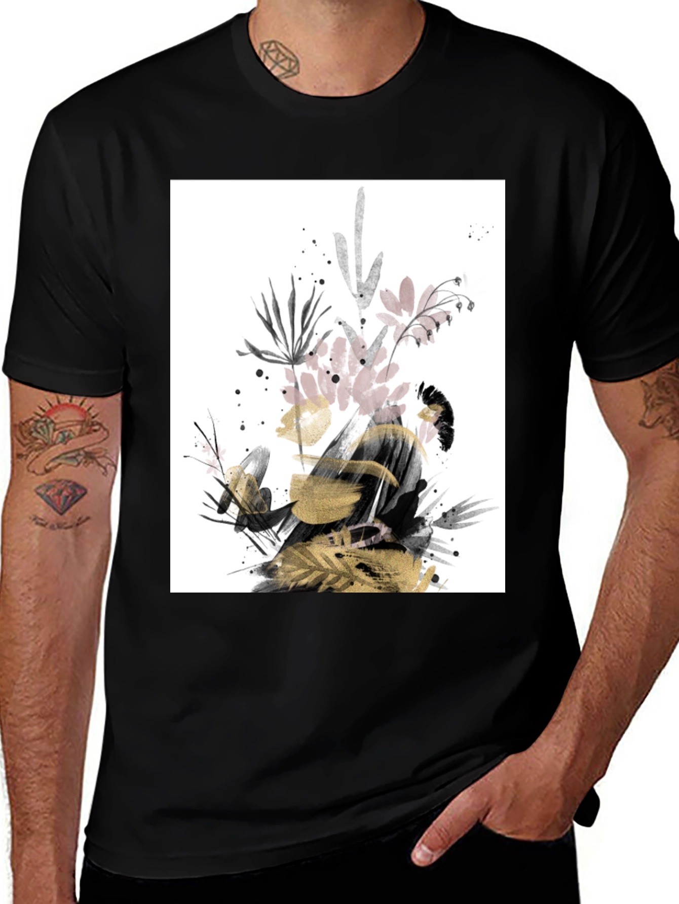 Variant 10 of Abstract Floral Print Black T-Shirt