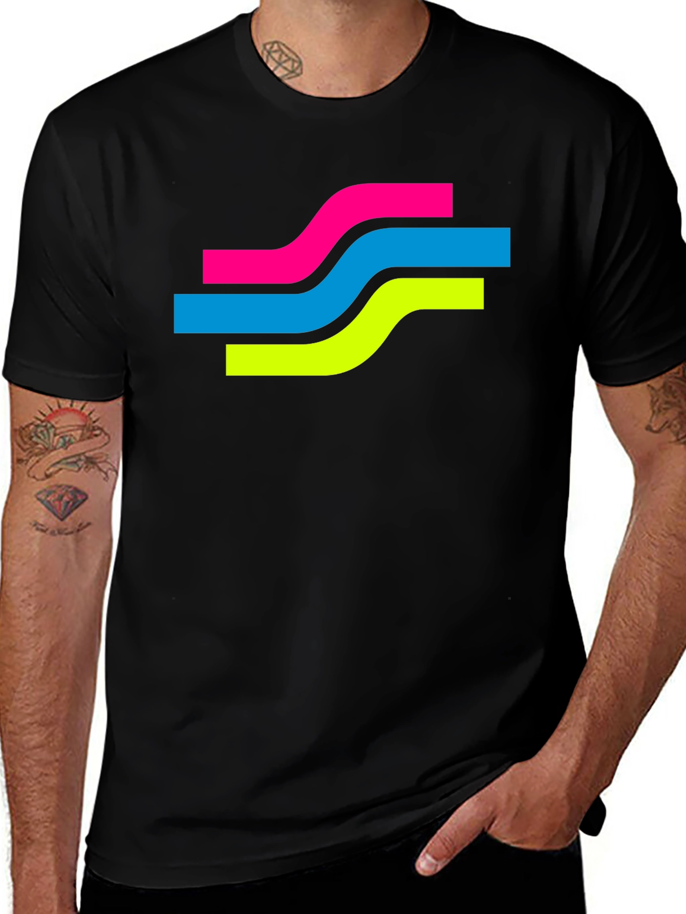 Variant 10 of Retro Wave Graphic Tee - Black Cotton Blend T-Shirt