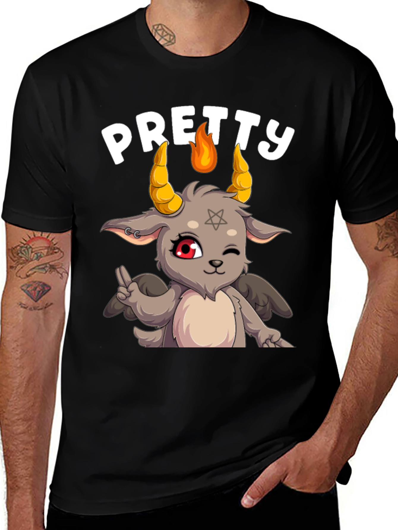 Variant 23 of Pretty Baphomet Graphic Tee - Cute Satanic Goat T-Shirt