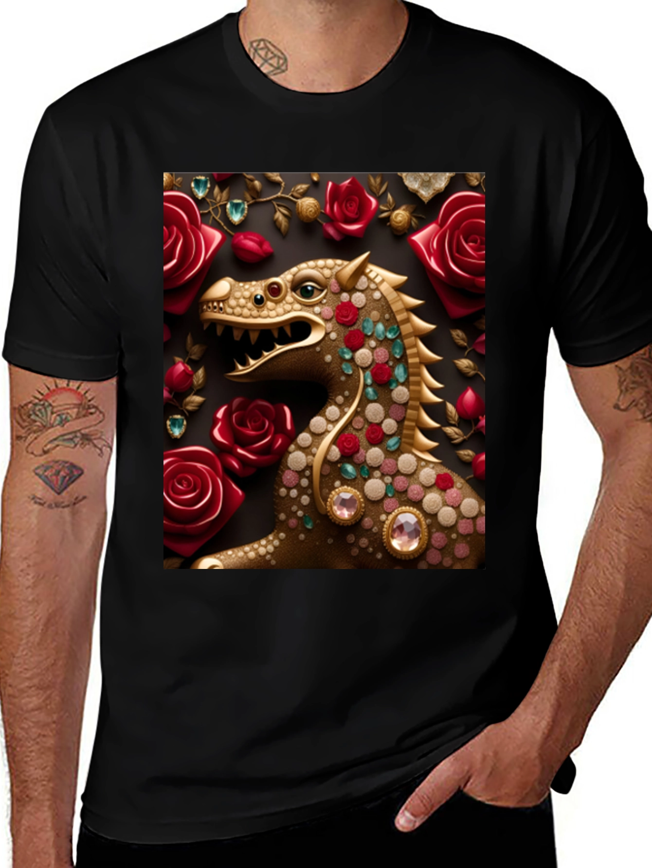 Variant 19 of Dragon and Roses Graphic T-Shirt