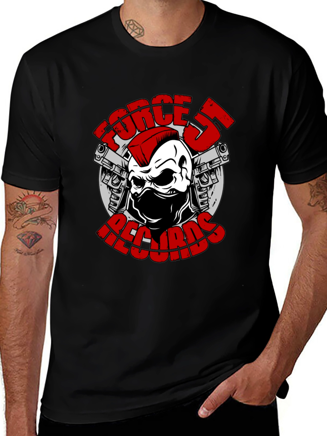 Variant 21 of Force 5 Records Skull Graphic T-Shirt - Black