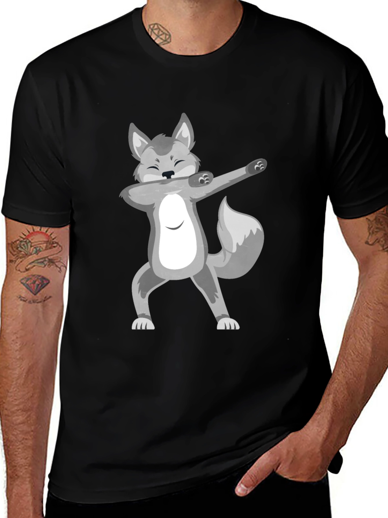Variant 28 of Dabbing Wolf Black T-Shirt - Fun Graphic Tee