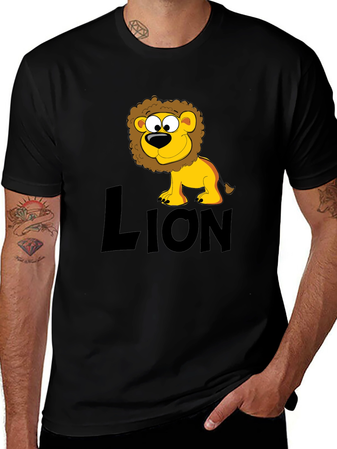 Variant 12 of Lion Cartoon Black T-Shirt