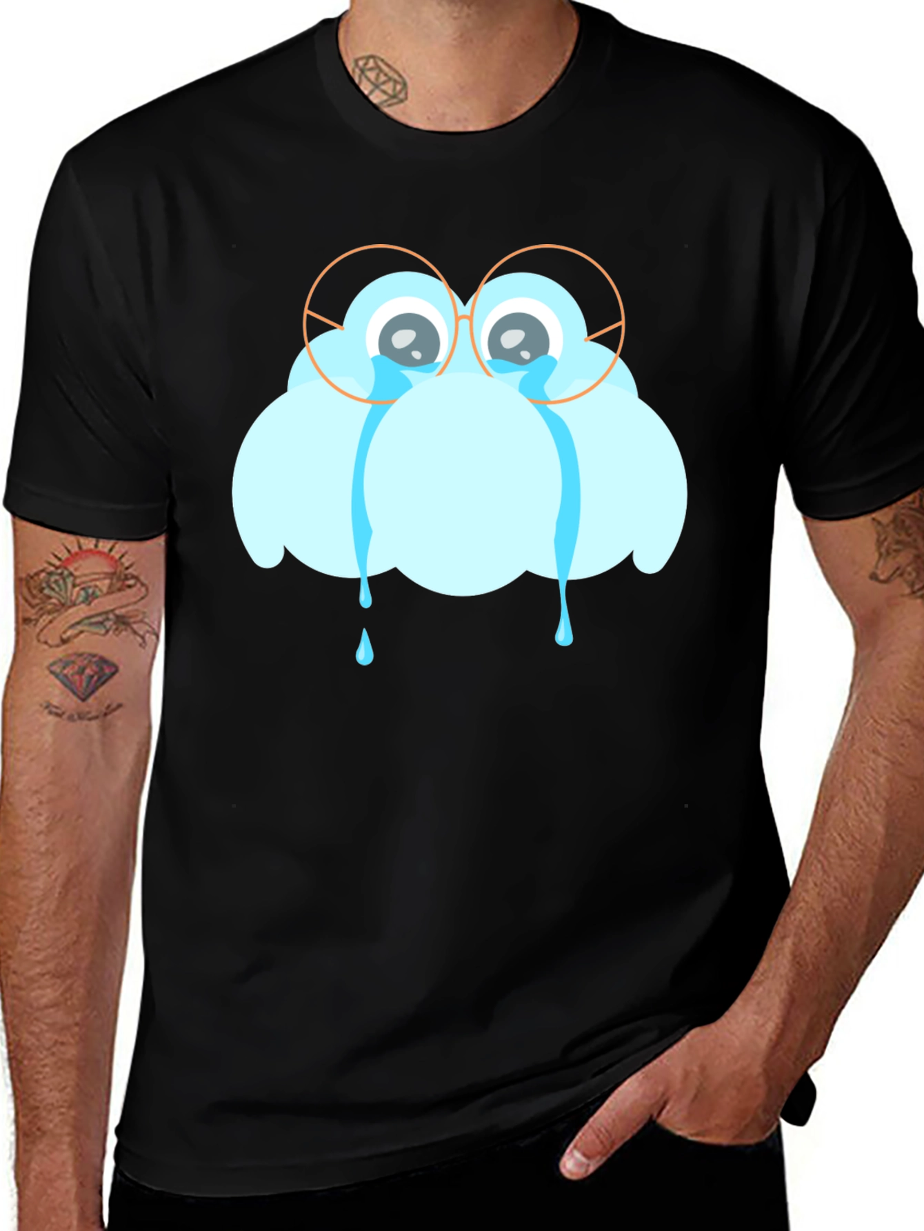 Variant 26 of Crying Cloud Graphic Black T-Shirt - Unisex Cotton Tee
