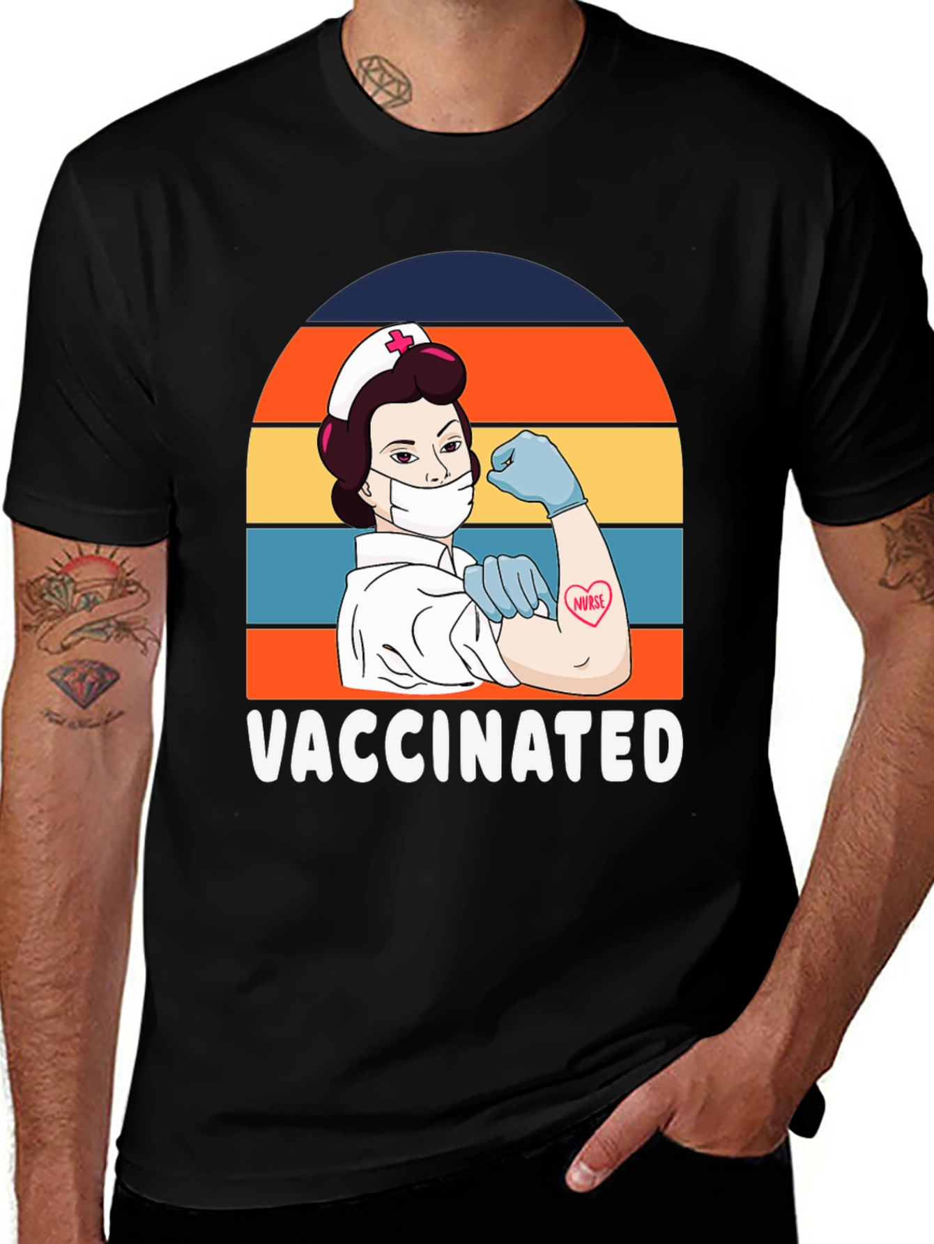 Variant 5 of Vaccinated Nurse Retro Graphic Tee - Unisex