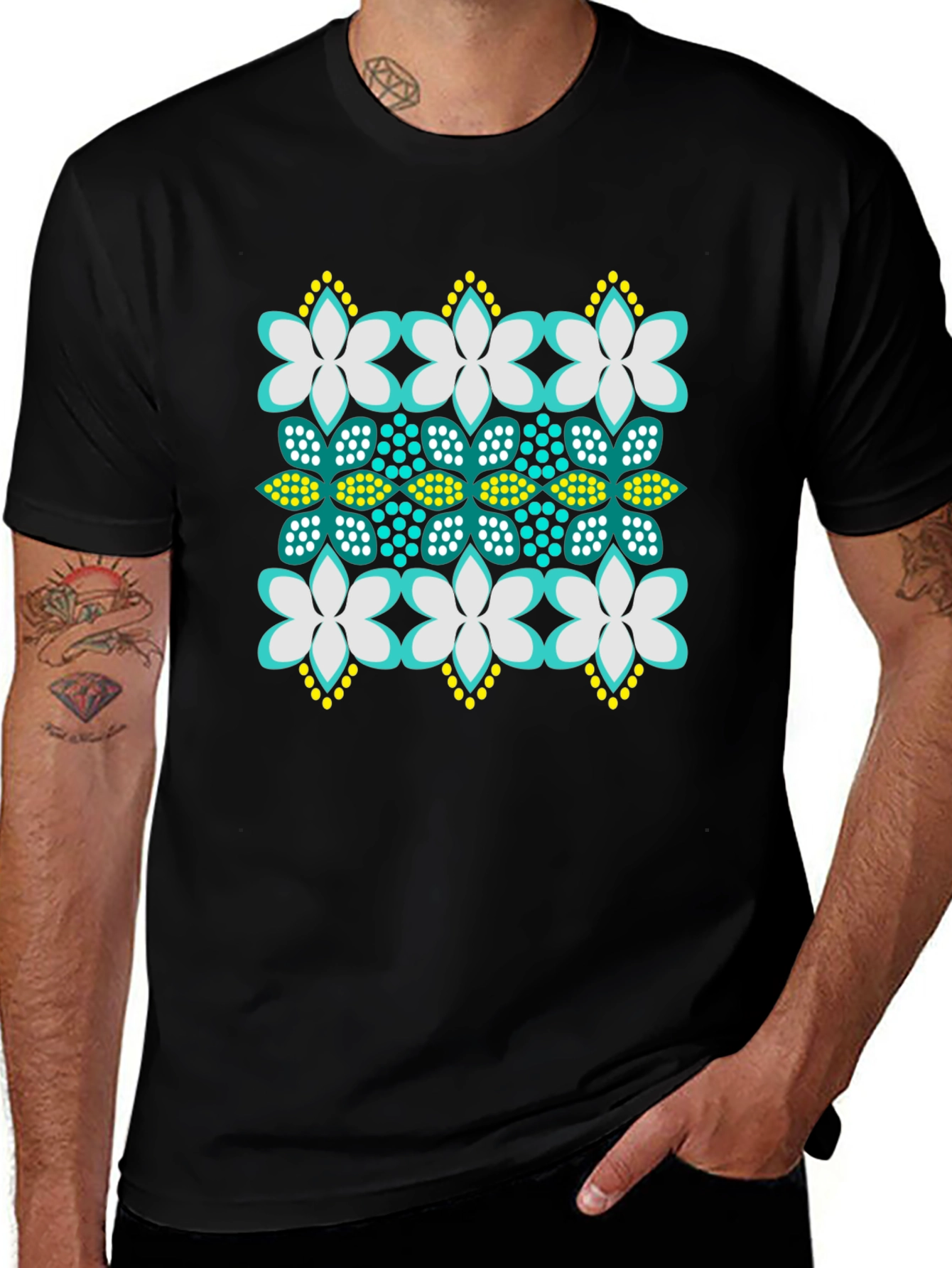 Variant 23 of Floral Pattern Black T-Shirt