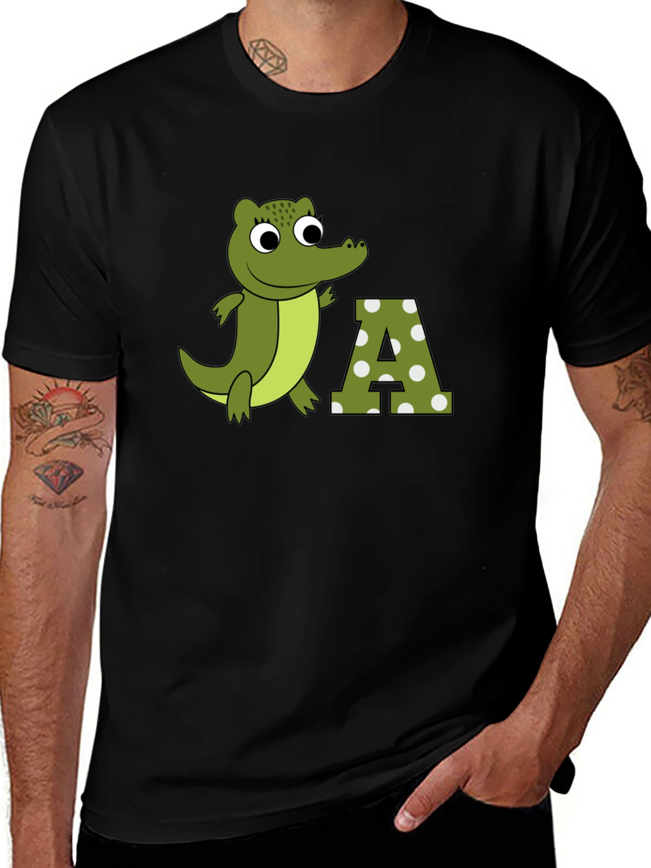 Variant 25 of Cartoon Crocodile & A Letter Print T-Shirt