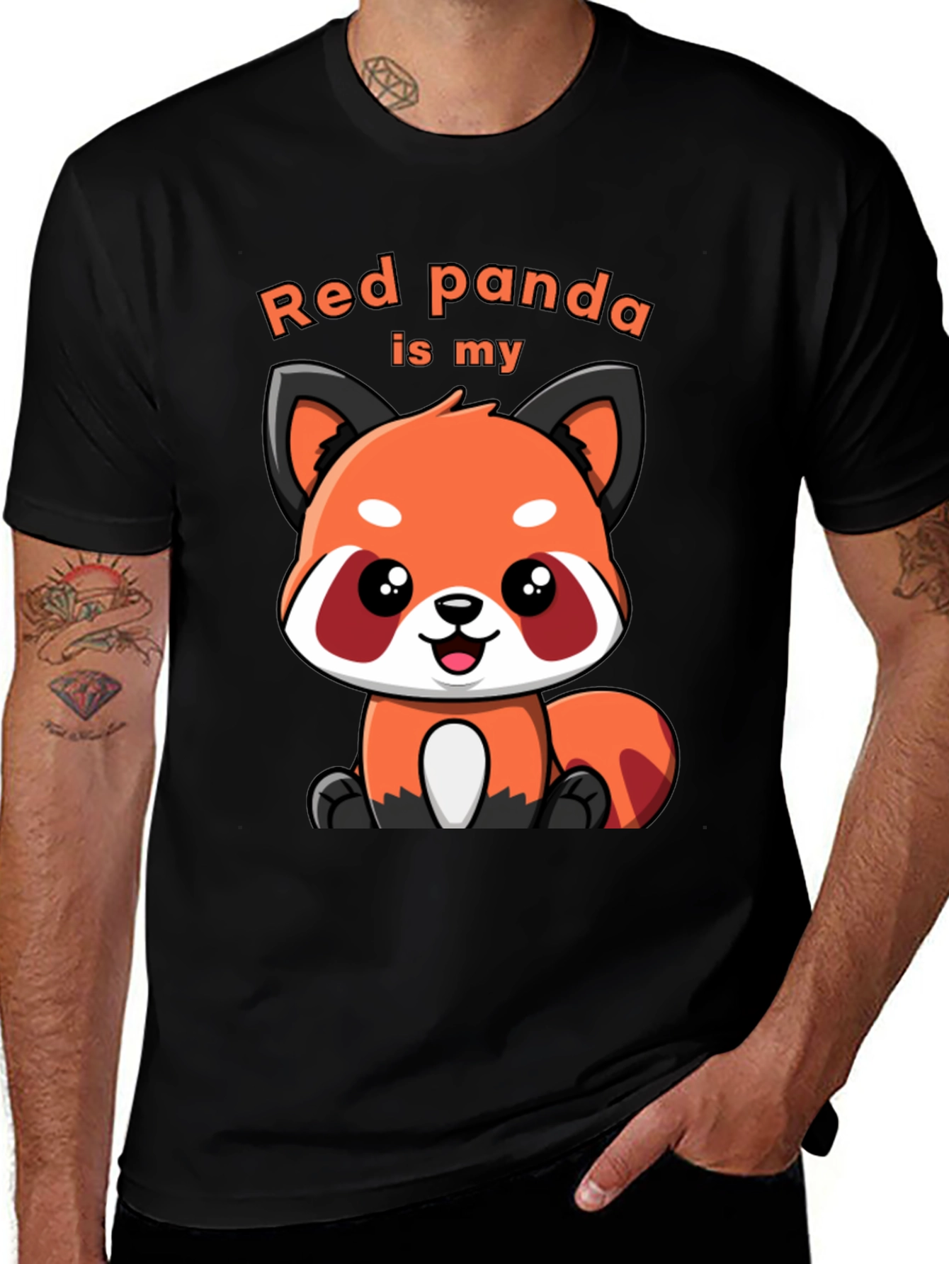 Black Red Panda T-Shirt Cute Cartoon Animal Tee main image