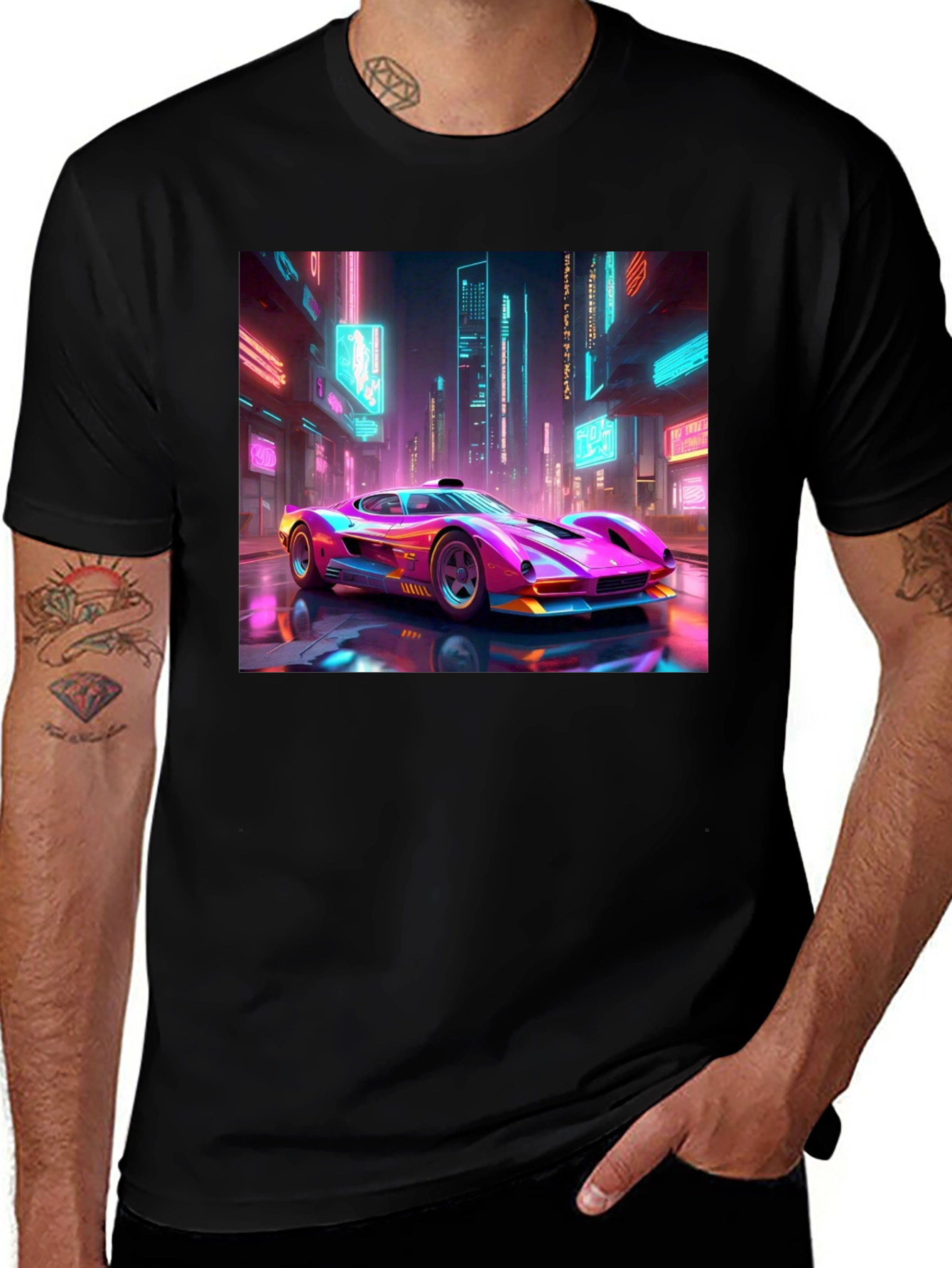 Variant 11 of Cyberpunk Car Graphic Tee - Futuristic Neon Style
