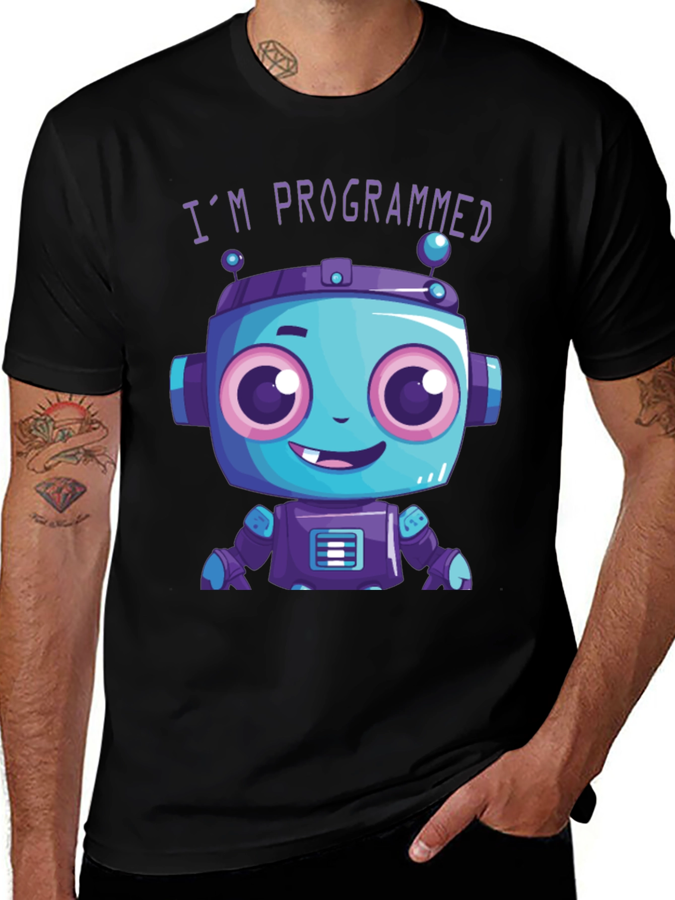 Variant 23 of Programmed Robot Graphic Tee - Funny Coded Character T-Shirt