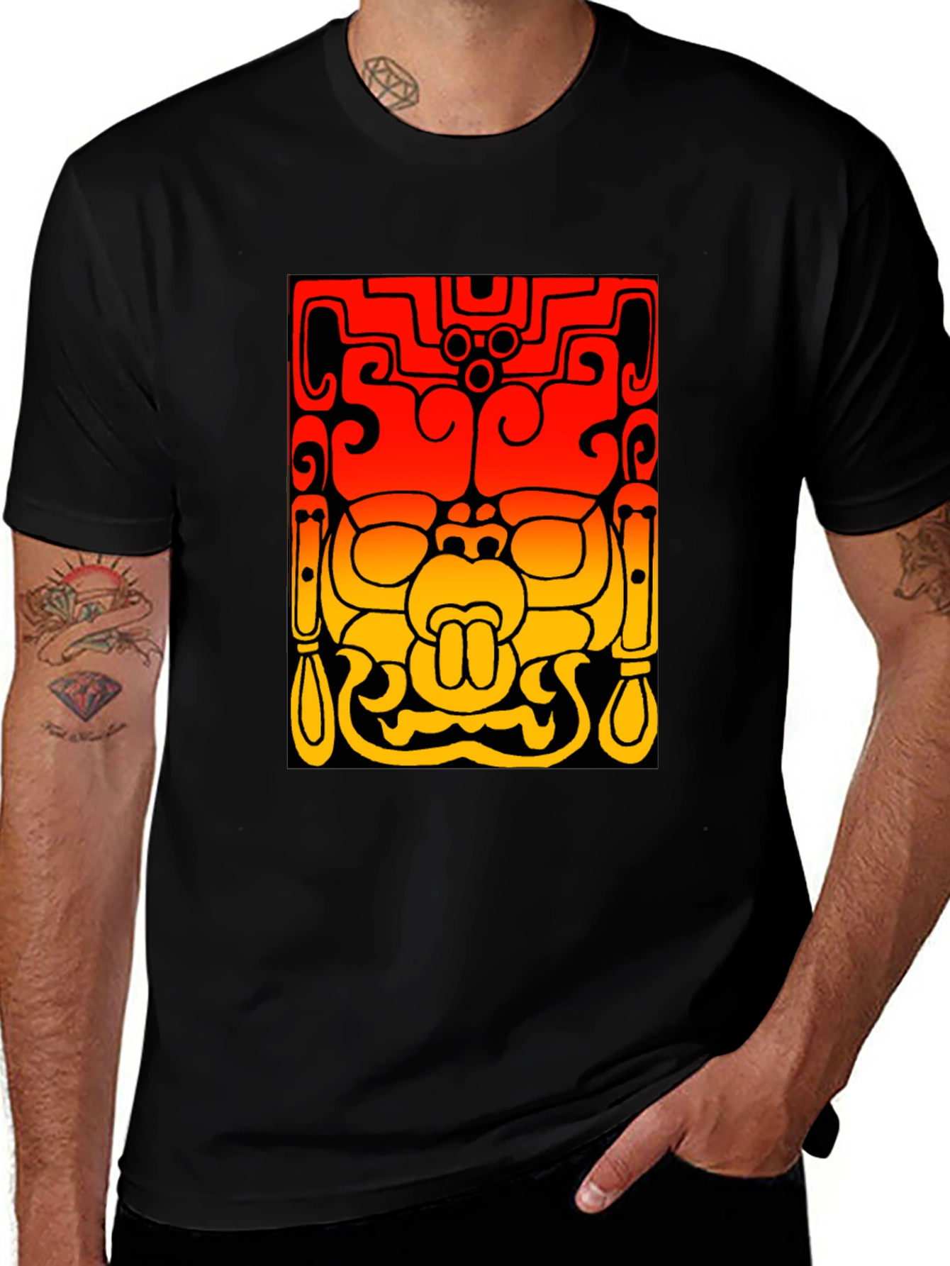 Black Mayan Mask Graphic Tee - Stylish Black T-Shirt main image