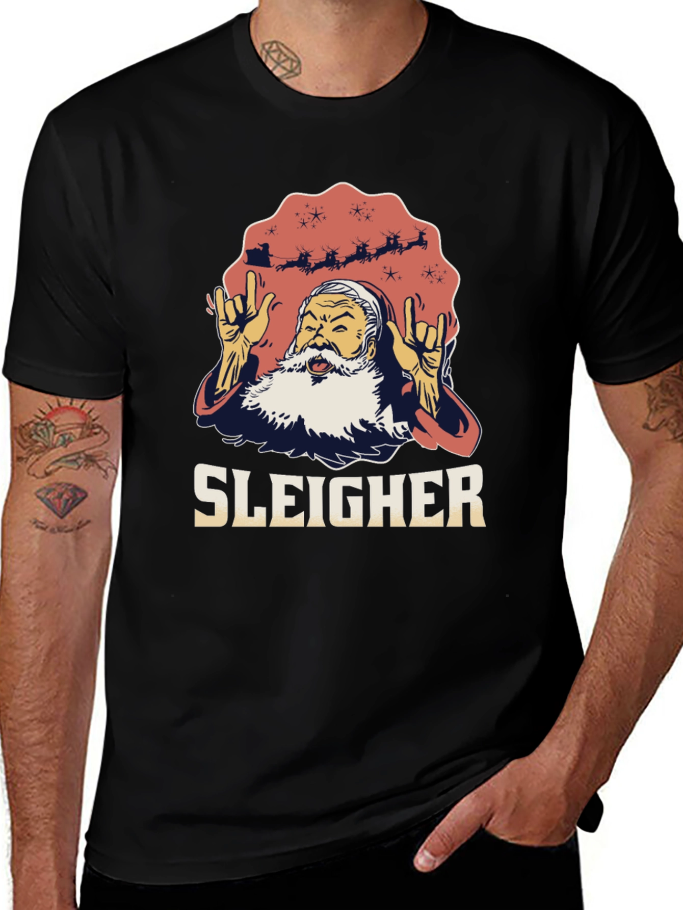 Sleigher Santa Heavy Metal Christmas T-Shirt