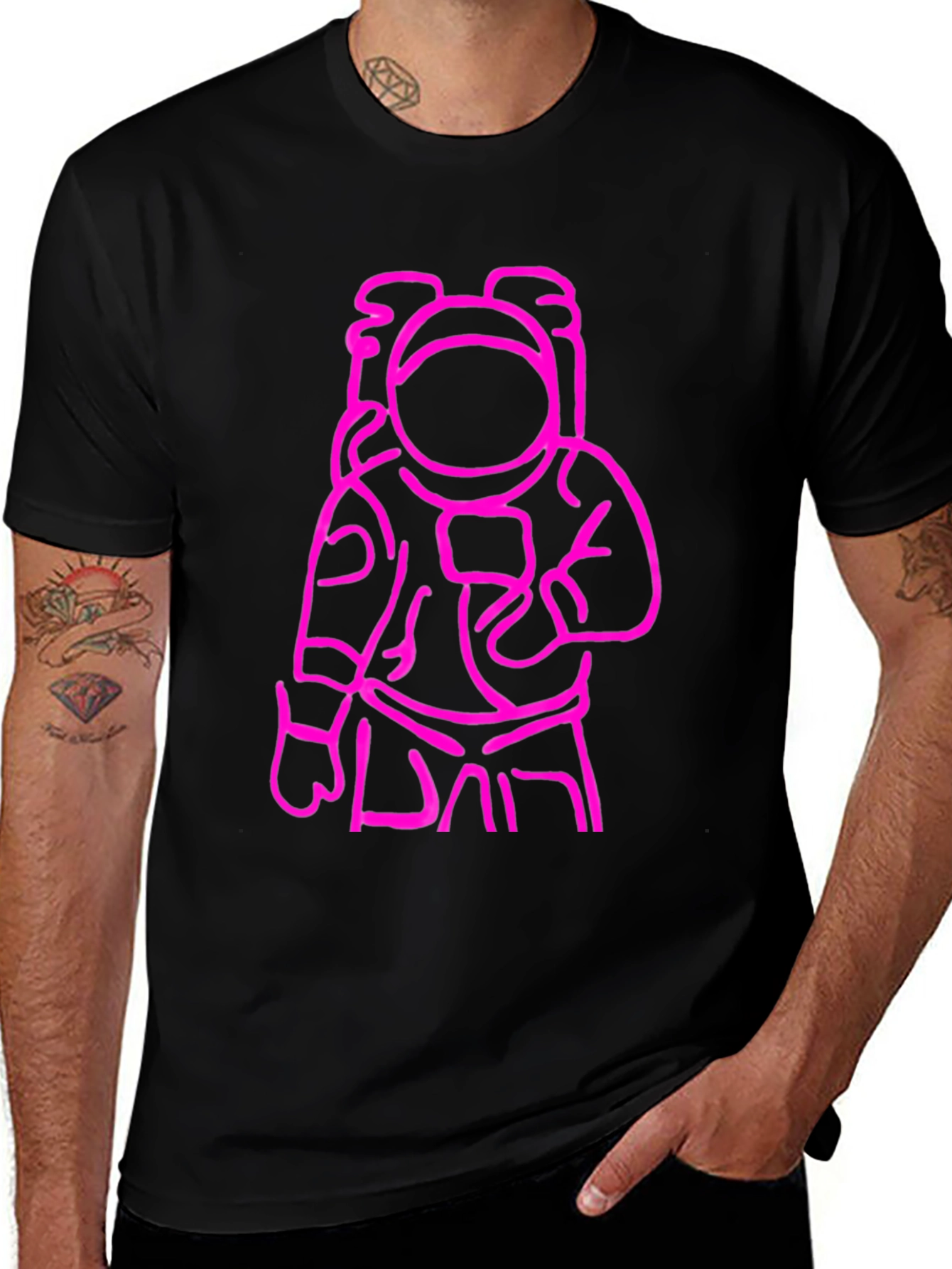Variant 15 of Astronaut Graphic Tee - Black Cotton Blend T-Shirt