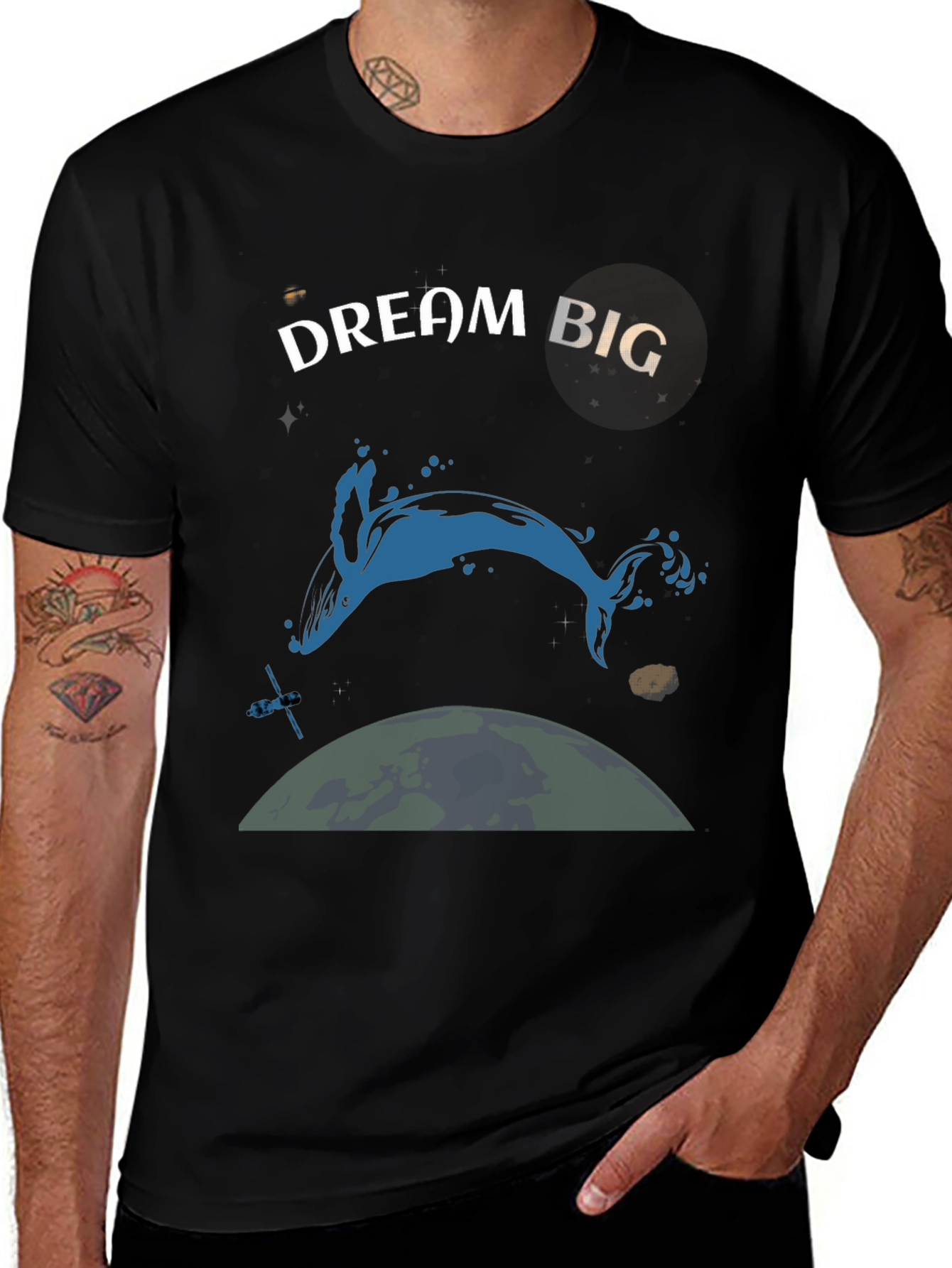 Variant 19 of Dream Big Whale Graphic T-Shirt - Black Cotton Tee