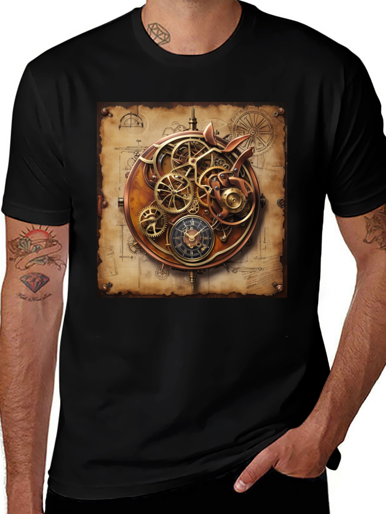 Variant 15 of Steampunk Gear Design Black T-Shirt