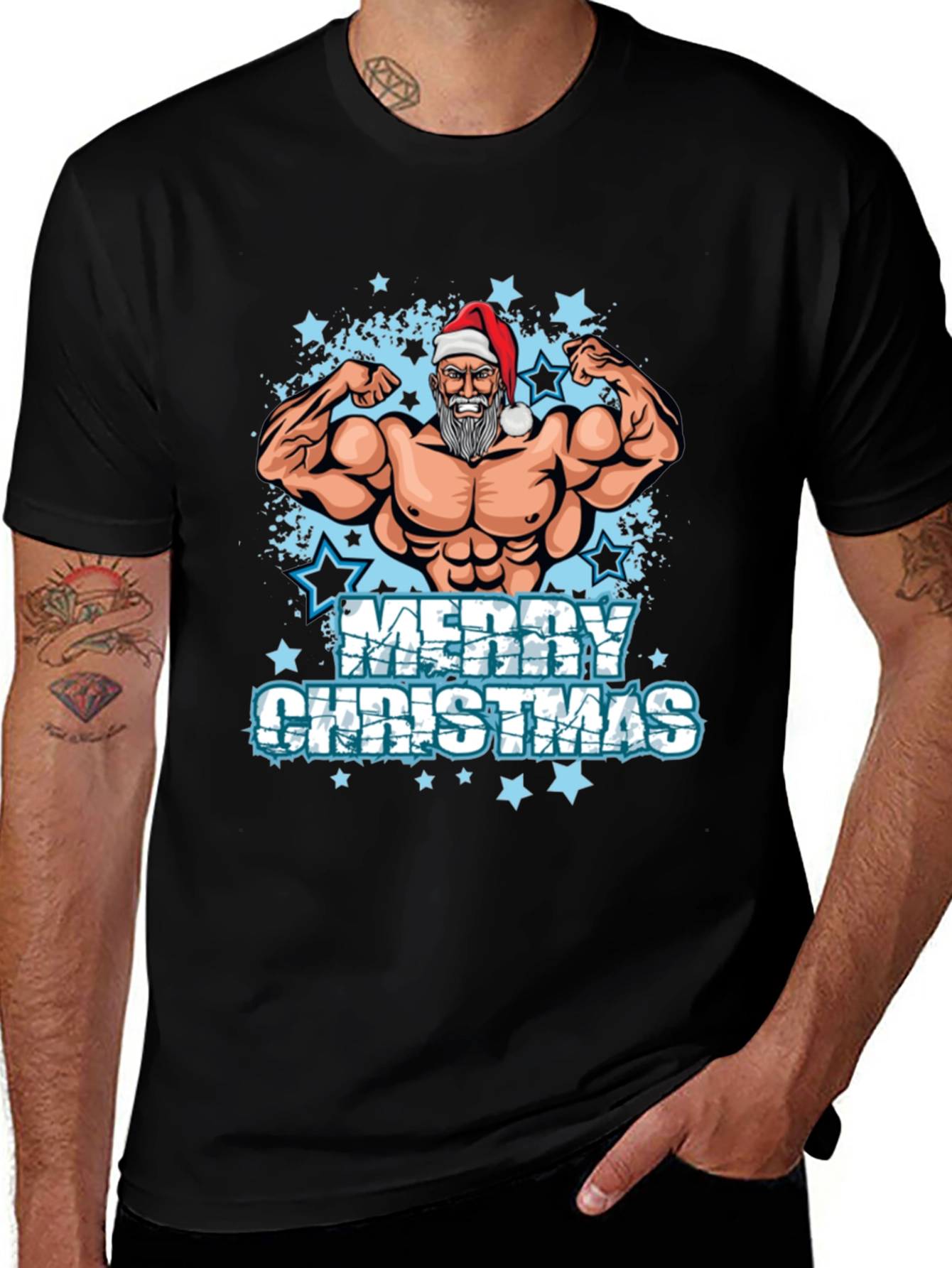 Muscle Santa Merry Christmas T-Shirt