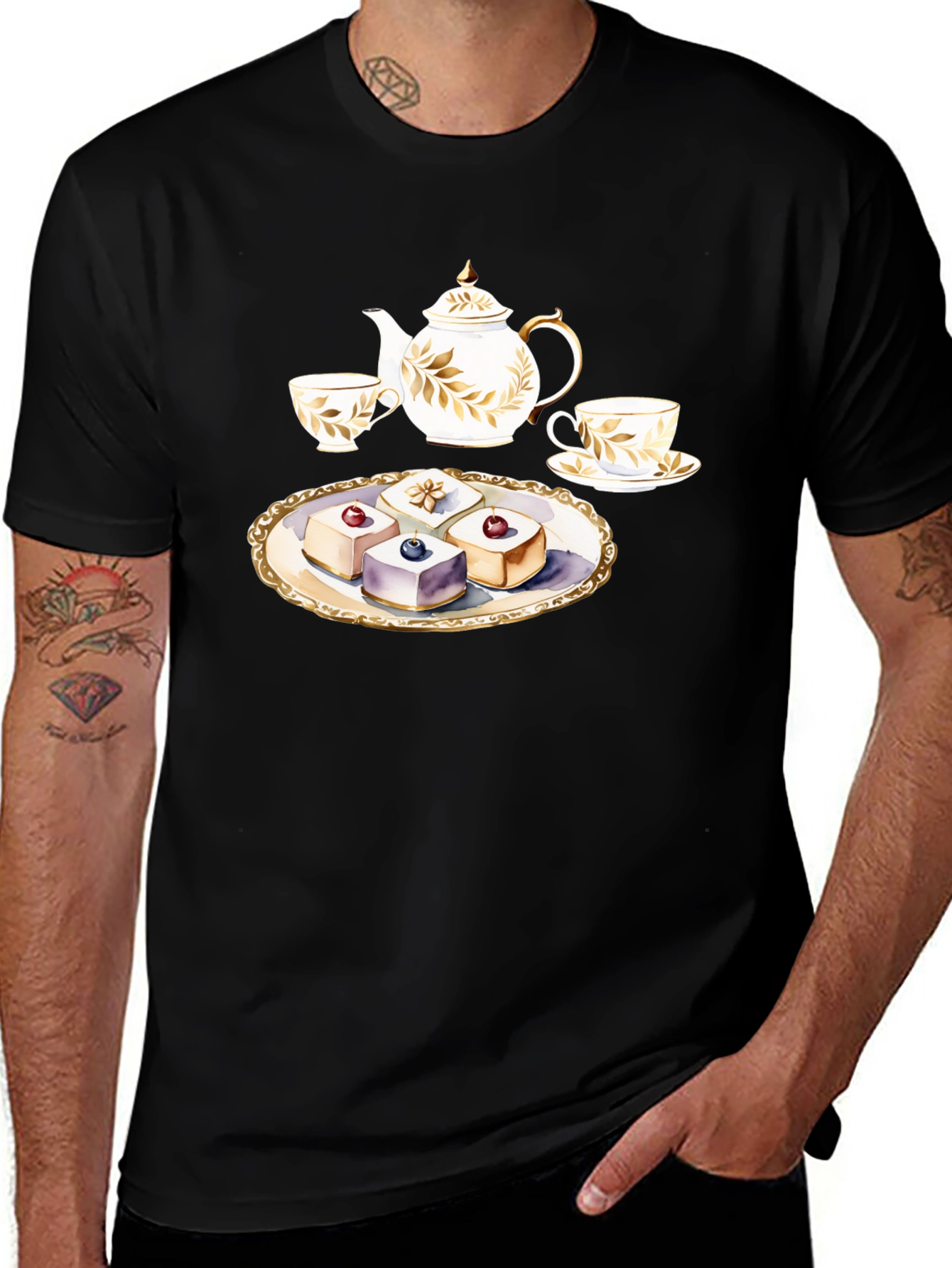 Variant 12 of Tea Time T-Shirt: Teapot and Cakes Graphic Tee