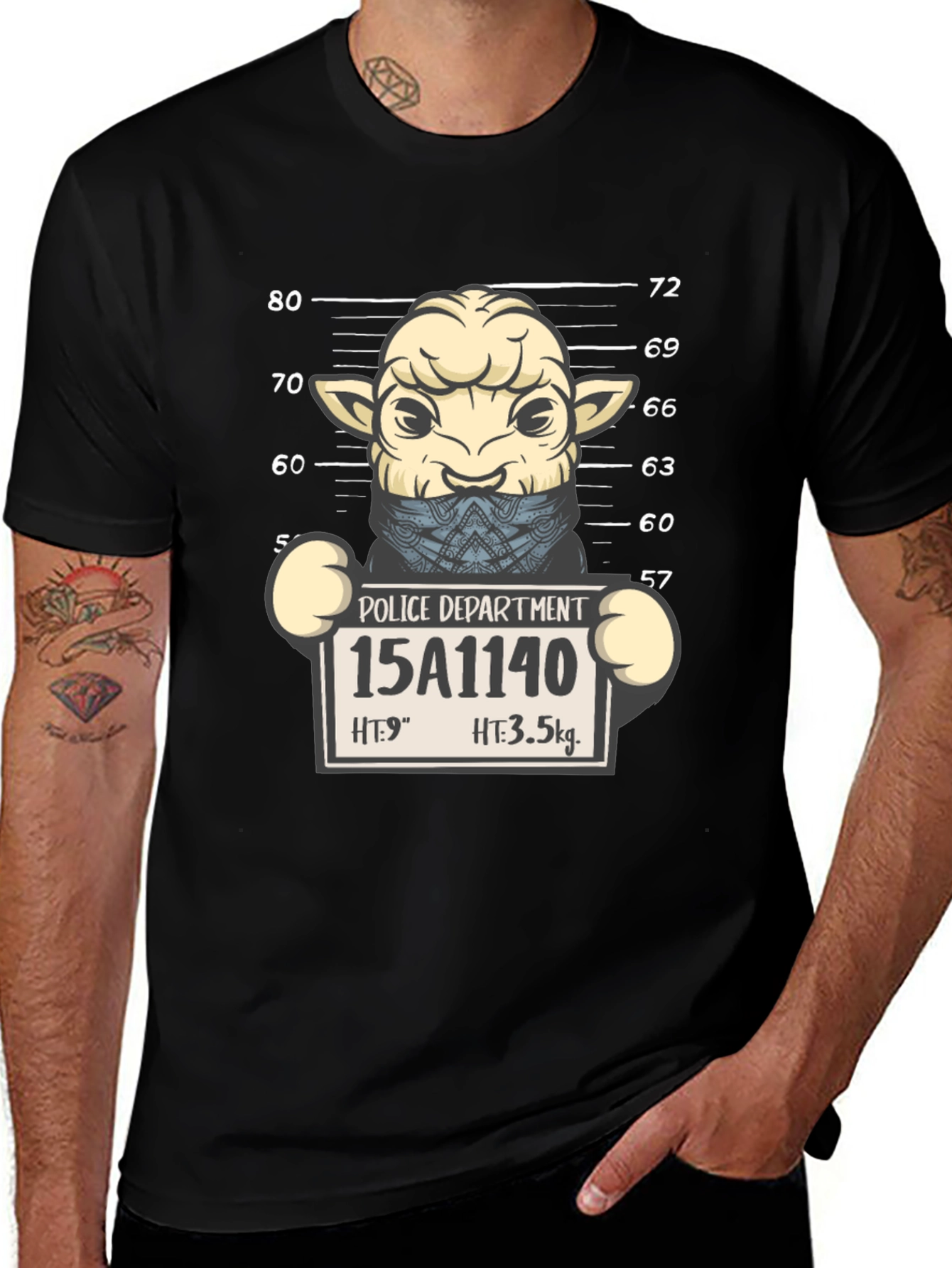 Variant 17 of Funny Sheep Mugshot Graphic T-Shirt