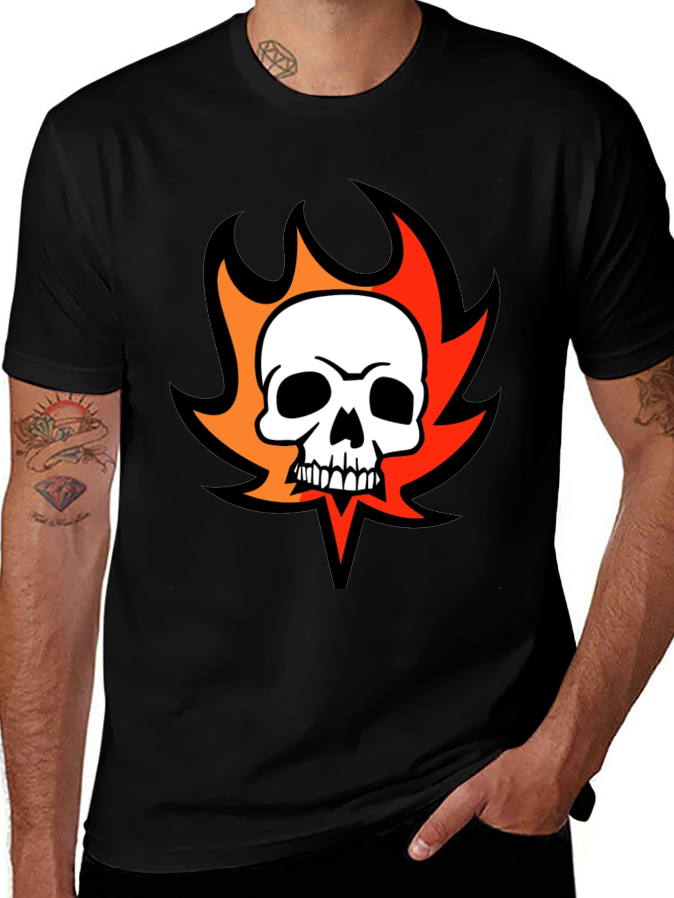 Variant 9 of Flaming Skull Graphic Tee - Black Cotton T-Shirt